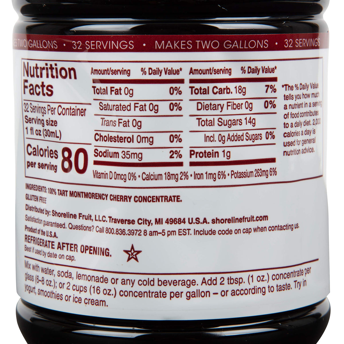 Cherry Bay Orchards Tart Cherry Concentrate - Natural Sleep Support Juice, 32oz