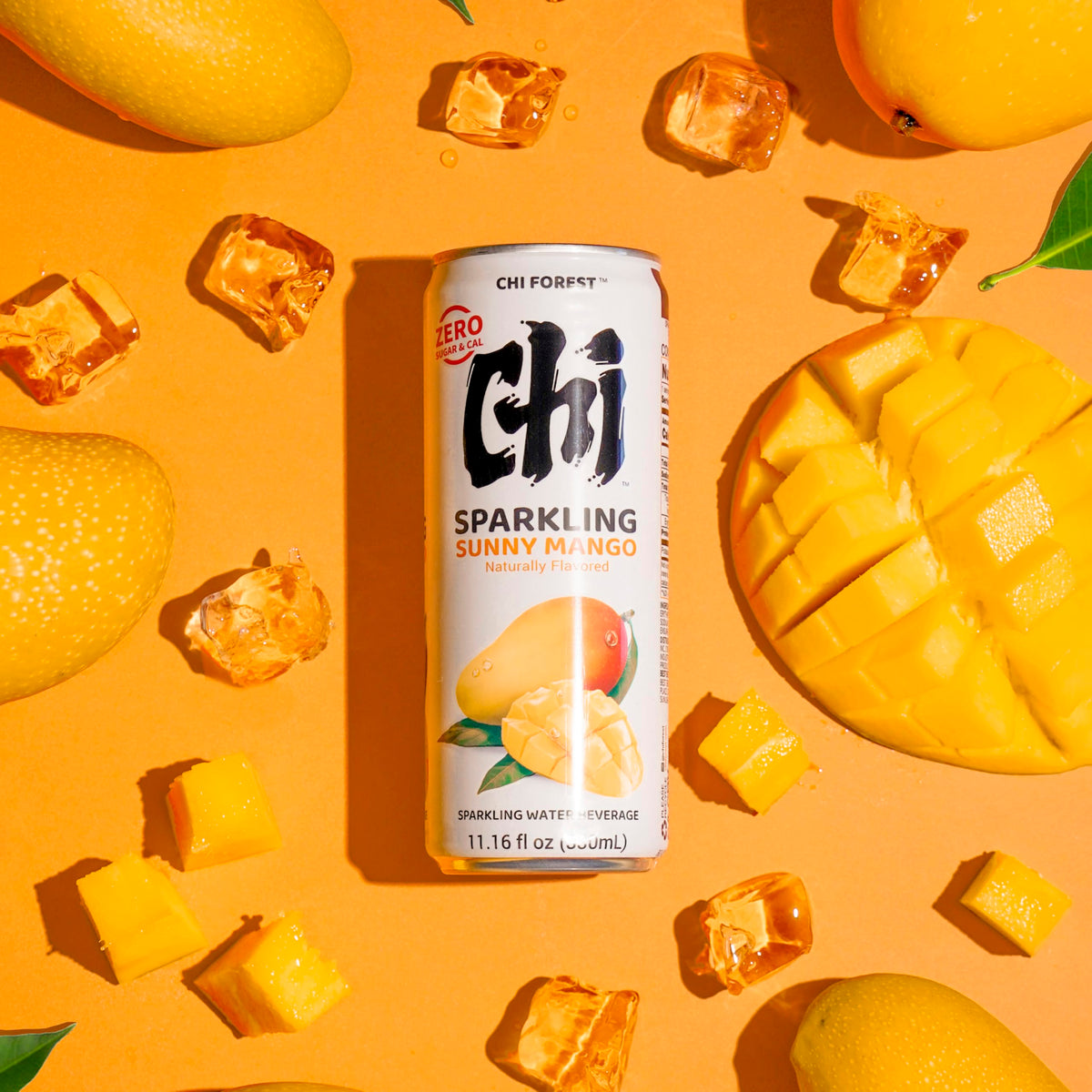 CHI FOREST Mango Sparkling Water: Zero Sugar, Zero Artificial Flavor, 11.16 fl oz Cans (24 Pack)