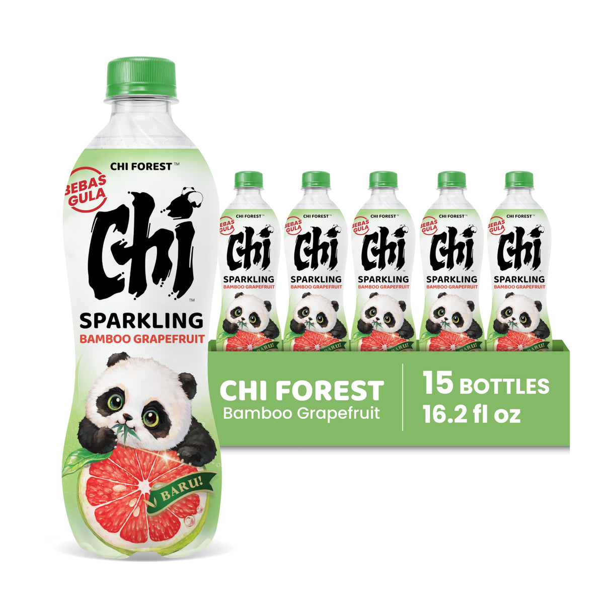 CHI FOREST Bamboo Grapefruit Flavored Sparkling Water – Zero Sugar, 16.2 fl oz Bottles (Pack of 15)
