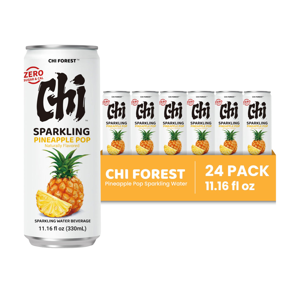 CHI FOREST Pineapple Sparkling Water – Zero Sugar, Zero Calories, 11.16 fl oz Cans (Pack of 24)