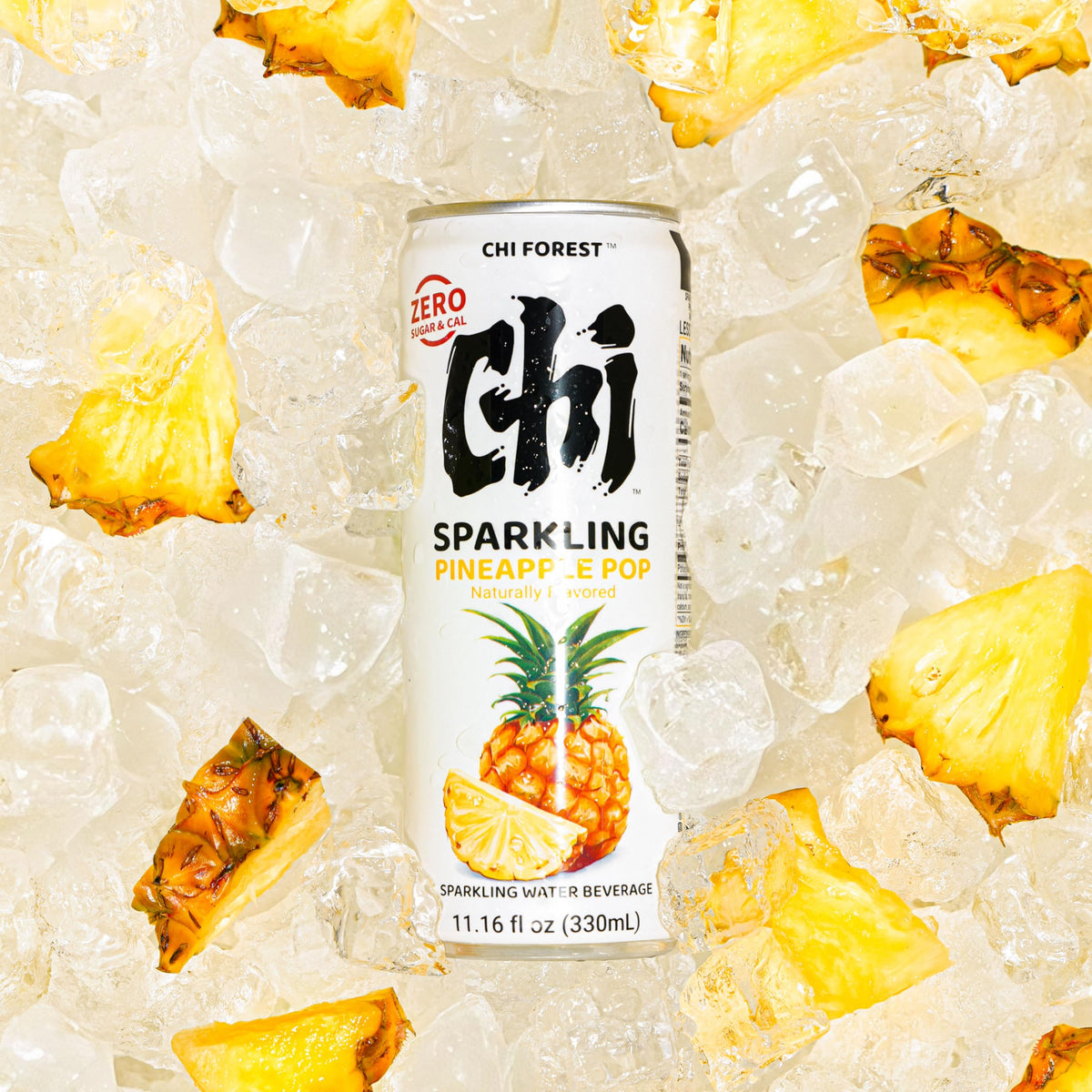 CHI FOREST Pineapple Sparkling Water – Zero Sugar, Zero Calories, 11.16 fl oz Cans (Pack of 24)