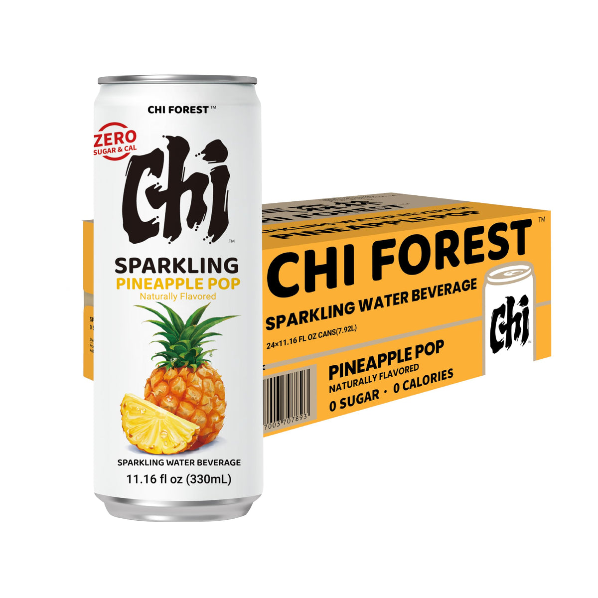 CHI FOREST Pineapple Sparkling Water – Zero Sugar, Zero Calories, 11.16 fl oz Cans (Pack of 24)
