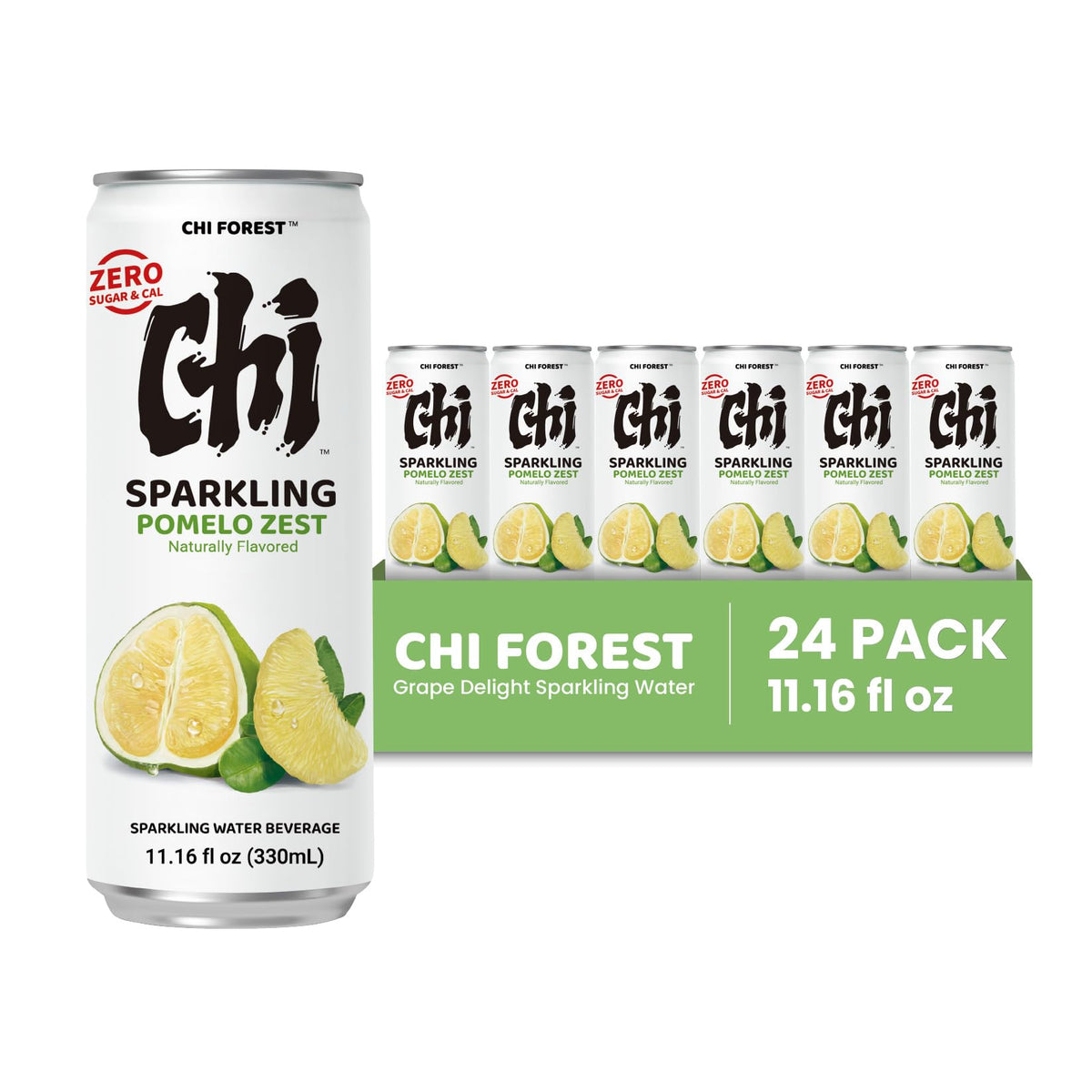 CHI FOREST Pomelo Sparkling Water - Zero Sugar, 11.16 oz Cans (Pack of 24)