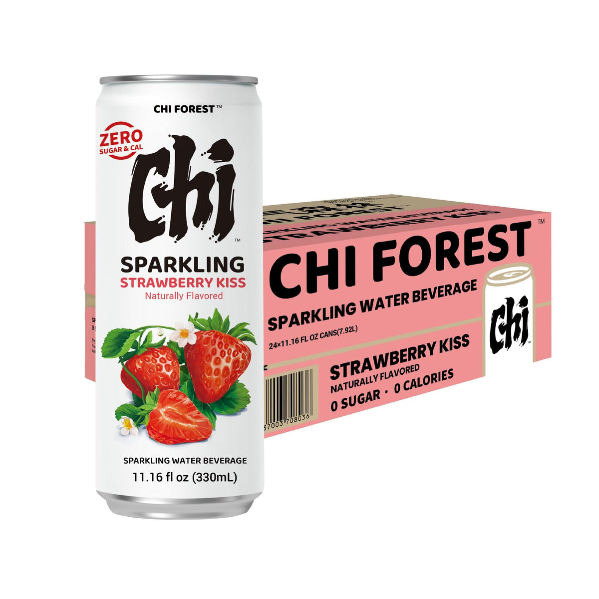 CHI FOREST Strawberry Sparkling Water — Seasonal Limited Flavor, Zero Sugar, 0 Cal, 11.16 oz Cans (Pack of 24)