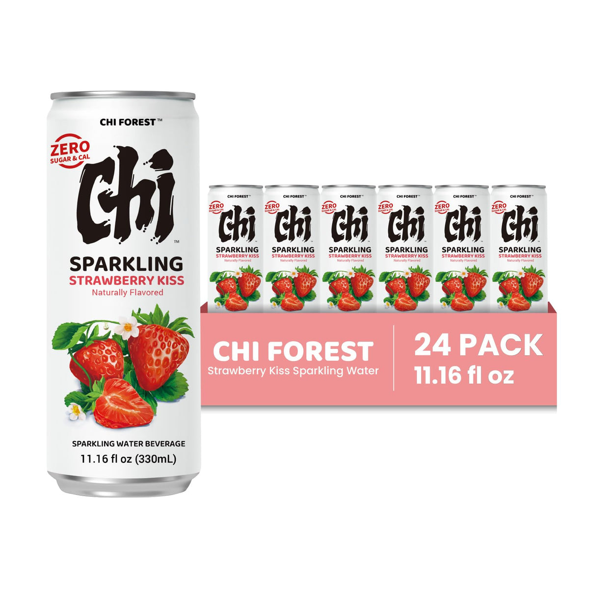 CHI FOREST Strawberry Sparkling Water — Seasonal Limited Flavor, Zero Sugar, 0 Cal, 11.16 oz Cans (Pack of 24)