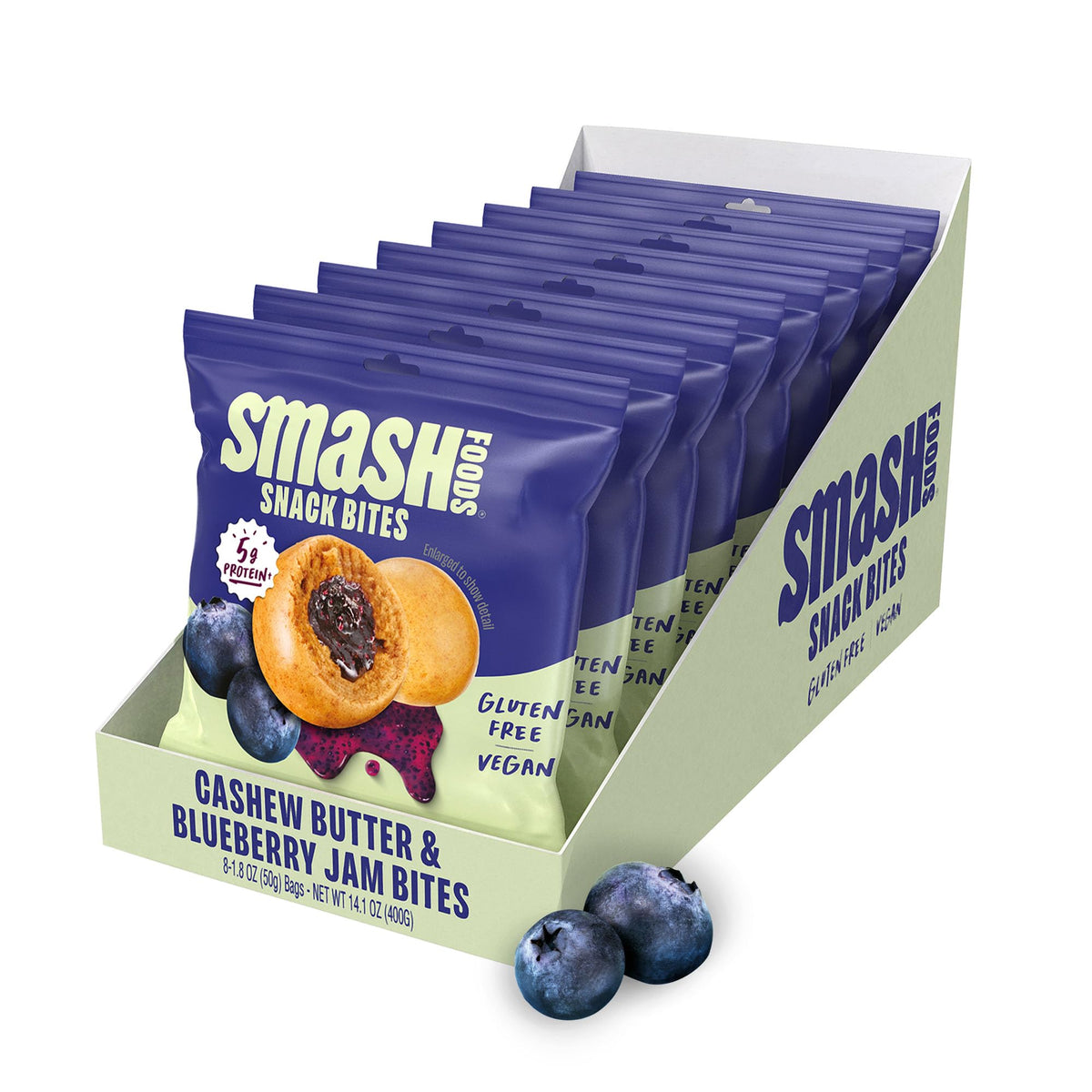 Chia Smash Blueberry & Cashew Butter Snack Bites – Gluten Free & Vegan Protein Balls | 8 Packs