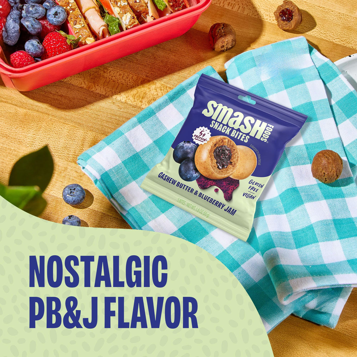 Chia Smash Blueberry & Cashew Butter Snack Bites – Gluten Free & Vegan Protein Balls | 8 Packs