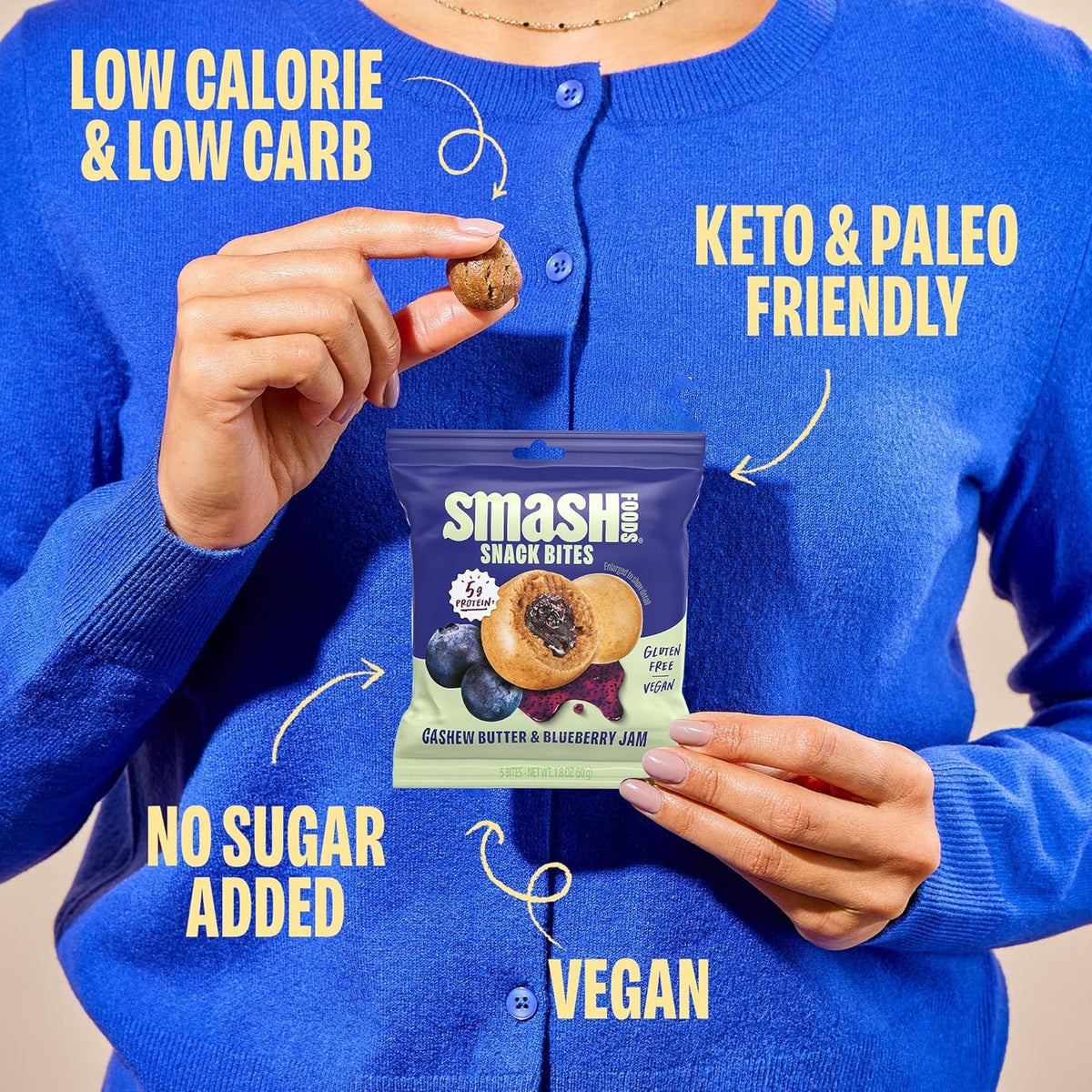Chia Smash Smash Bites: Gluten-Free Vegan PB&J Protein Snack (8 Packs)