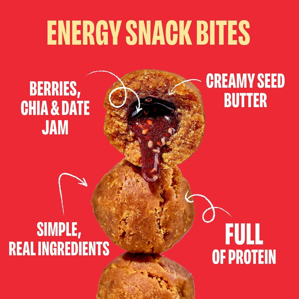 Chia Smash Smash Bites: Gluten-Free Vegan PB&J Protein Snack (8 Packs)