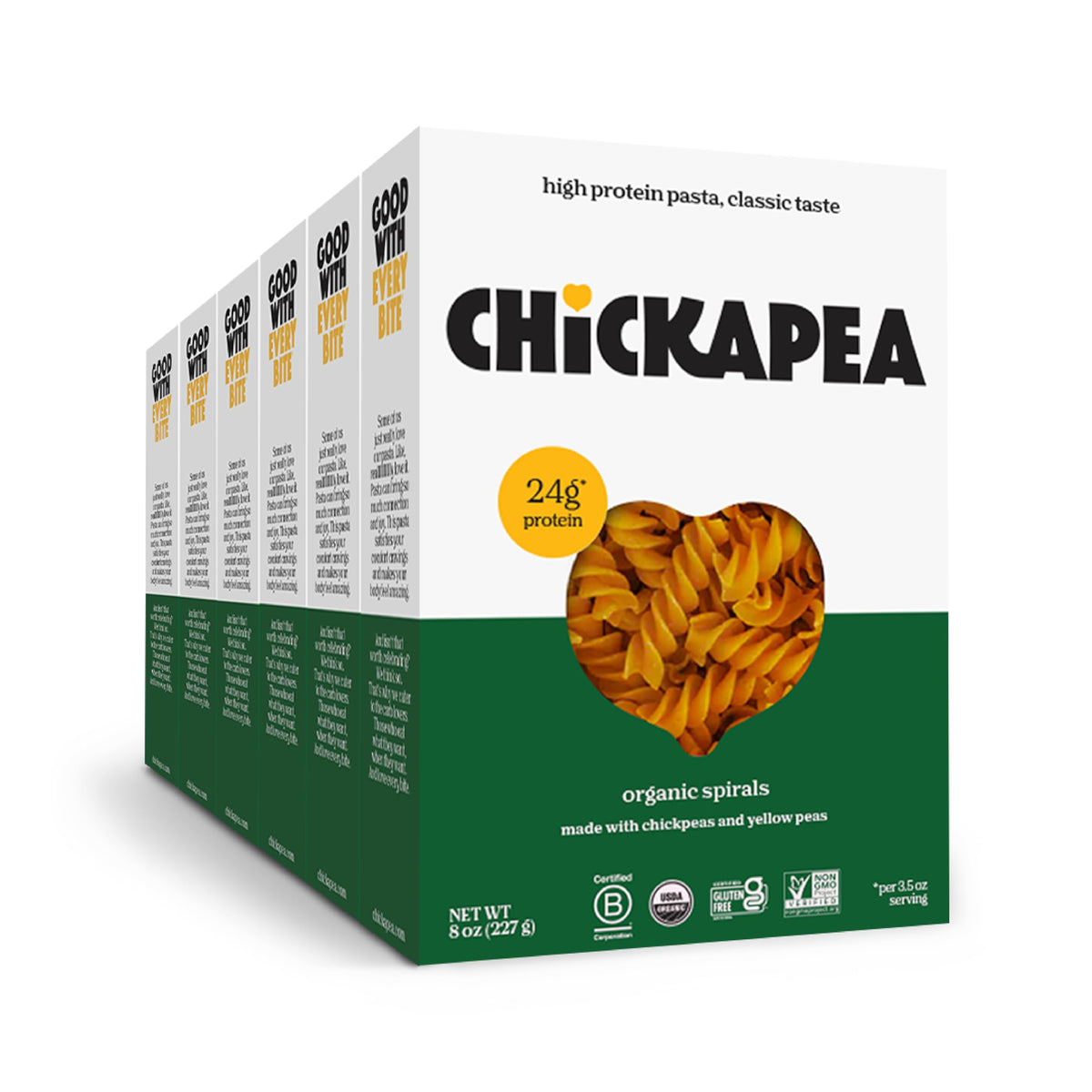 Chickapea Organic Chickpea Pasta Spirals – 8 oz (Pack of 6) | High-Protein, Gluten-Free