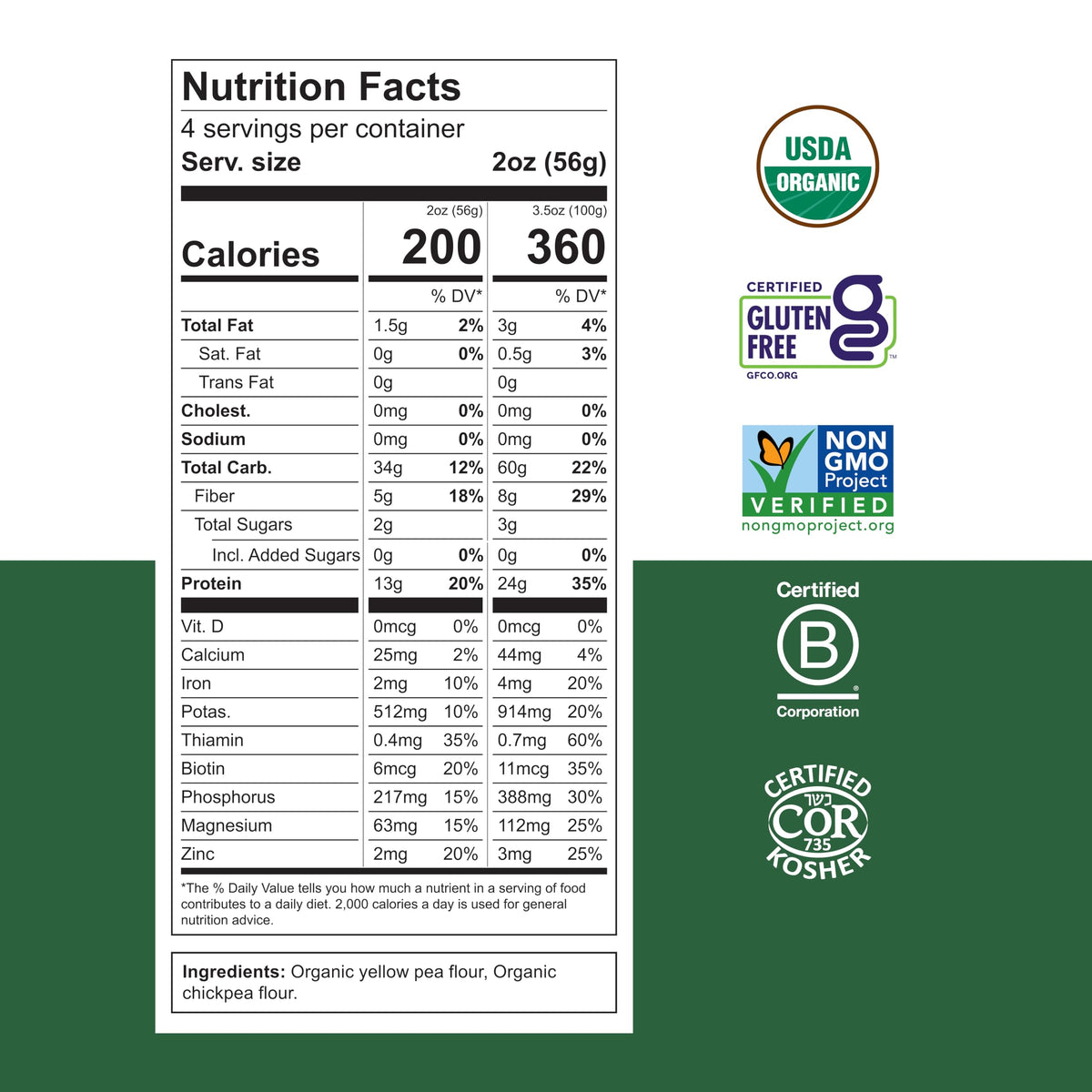 Chickapea Organic Chickpea Pasta – Penne, 8 oz (Pack of 6) | Protein-Packed & Gluten-Free
