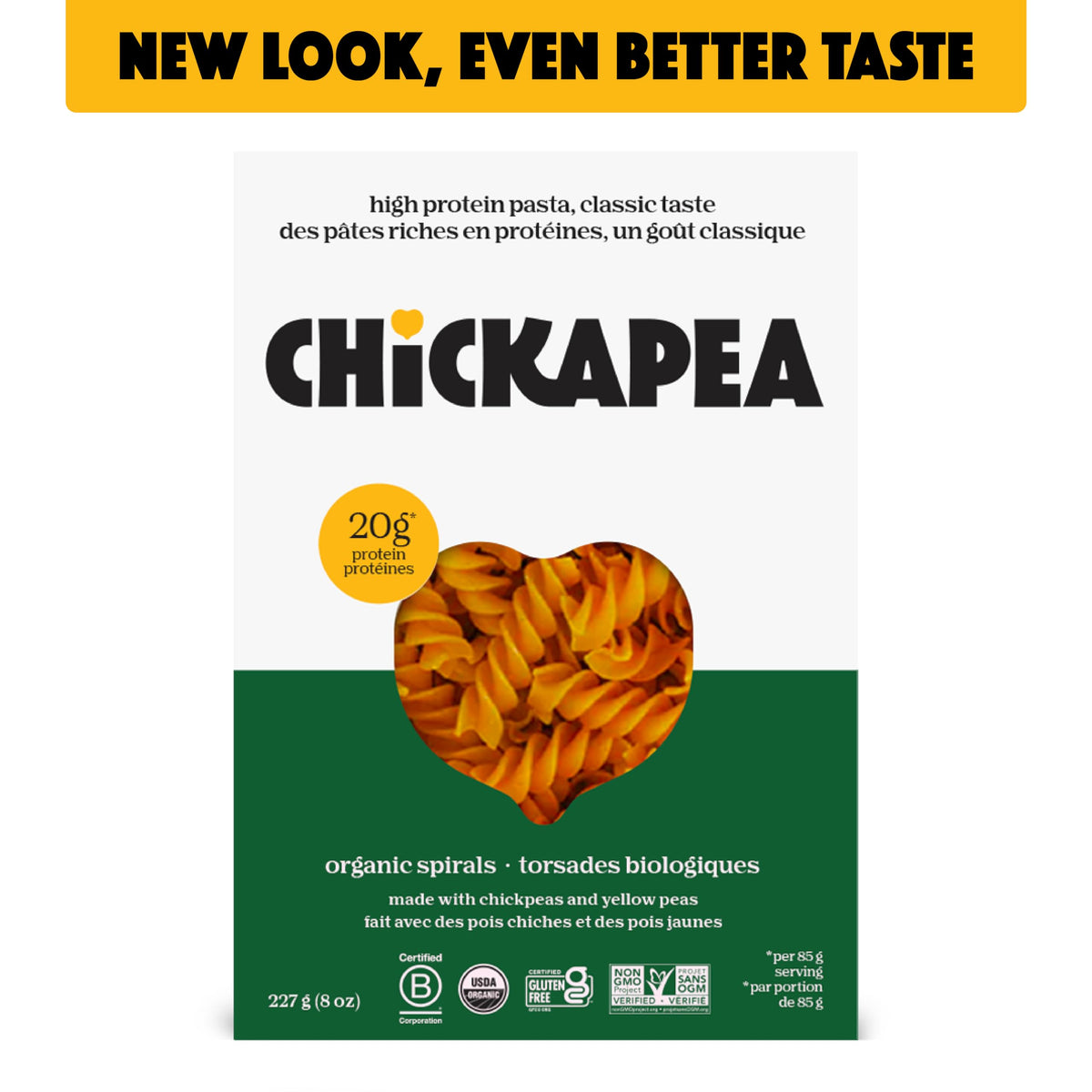 Chickapea Organic Chickpea Pasta Spirals – 8 oz (Pack of 6) | High-Protein, Gluten-Free