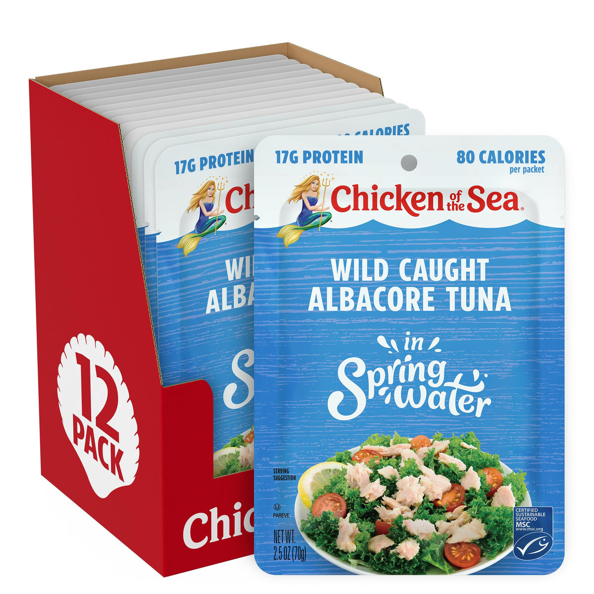 Chicken of the Sea Albacore Tuna in Water Packets – 2.5 Oz, Pack of 12, Gluten-Free, Wild-Caught