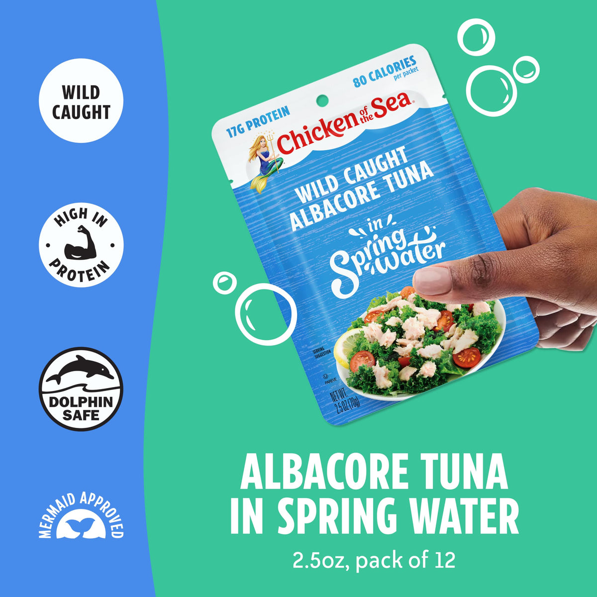 Chicken of the Sea Albacore Tuna in Water Packets – 2.5 Oz, Pack of 12, Gluten-Free, Wild-Caught