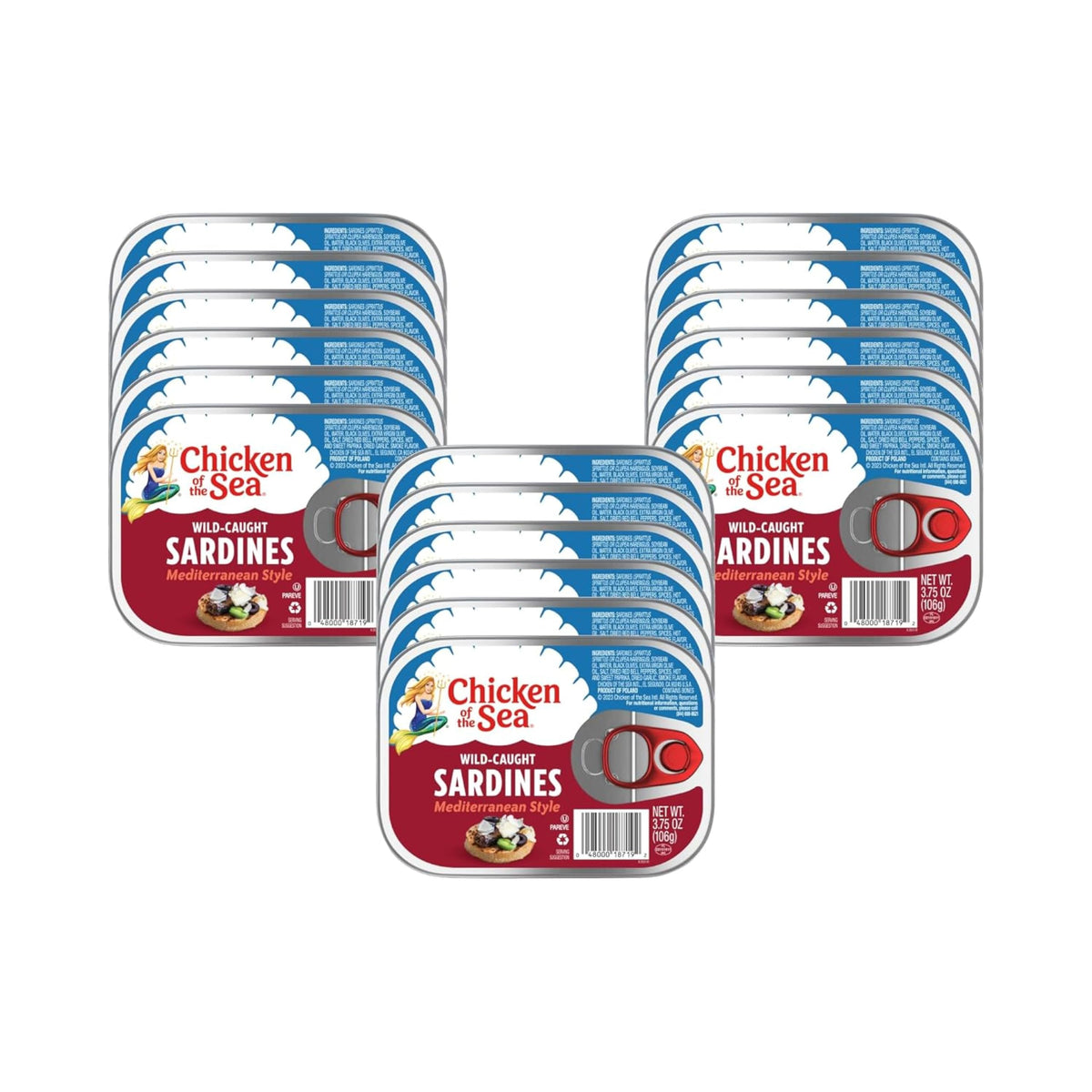 Chicken of the Sea Wild Caught Mediterranean Style Sardines in Oil – 18-Count, 3.75 oz Cans