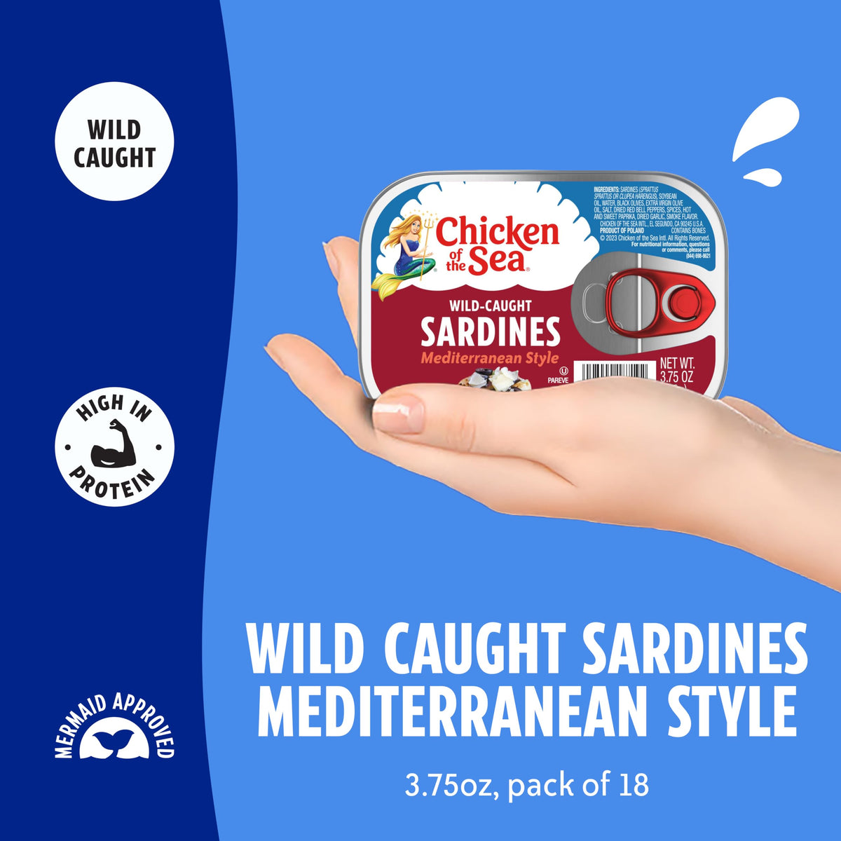 Chicken of the Sea Wild Caught Mediterranean Style Sardines in Oil – 18-Count, 3.75 oz Cans