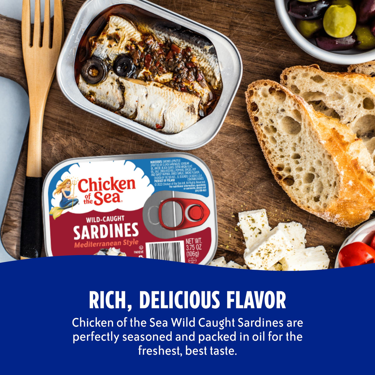 Chicken of the Sea Wild Caught Mediterranean Style Sardines in Oil – 18-Count, 3.75 oz Cans