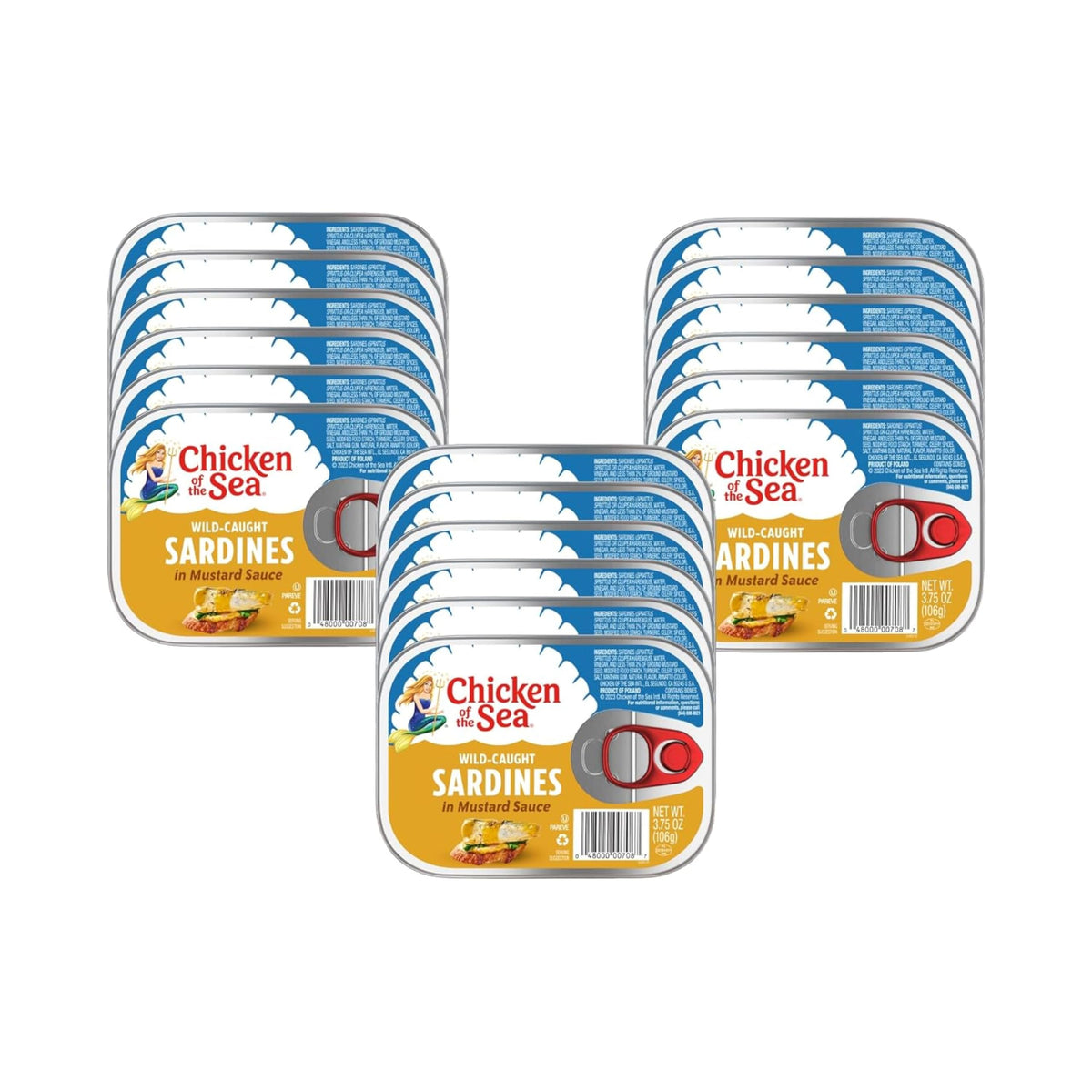 Chicken of the Sea Wild Caught Sardines in Mustard Sauce – 18-Count 3.75 oz Cans | High Protein, Ready to Eat