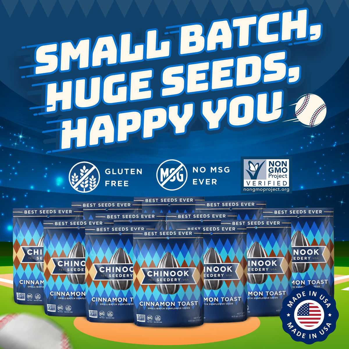 Chinook Seedery Cinnamon Toast Sunflower Seeds — Roasted, Low-Sodium, Keto Friendly, Gluten-Free, Non-GMO — 4 oz (12-Pack)