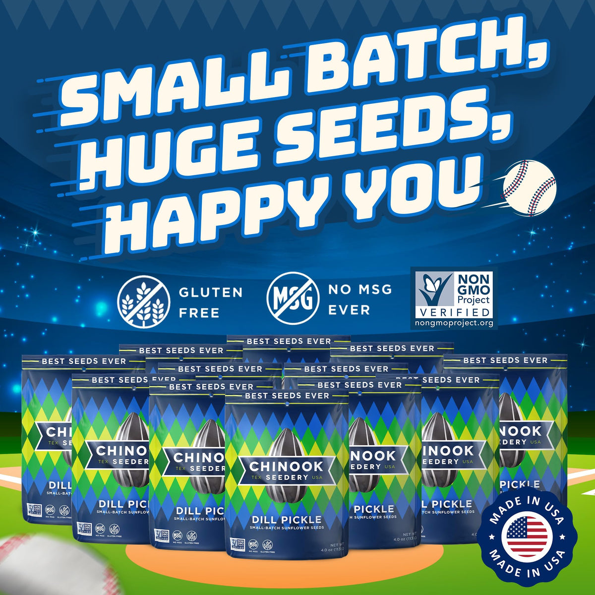 Chinook Seedery Dill Pickle Sunflower Seeds — Jumbo, Low Sodium, Keto Snack (4 oz, 12-Pack)