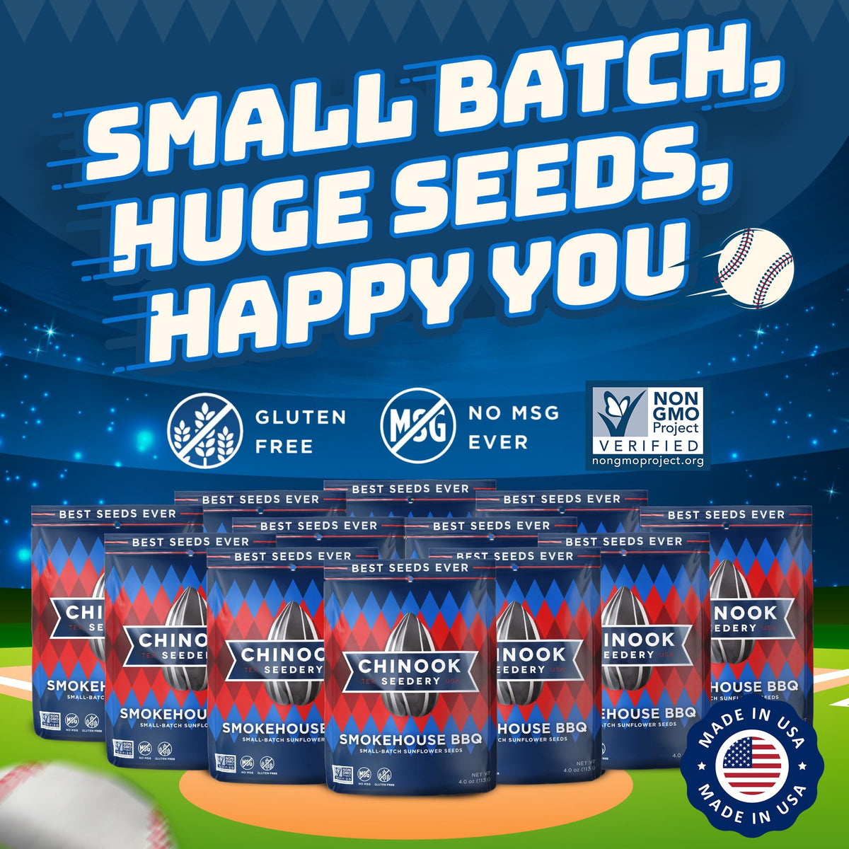 Chinook Seedery Sunflower Seeds to Eat — Smokehouse BBQ Flavor, Low Sodium, Keto Friendly, 4 oz (12-Pack)