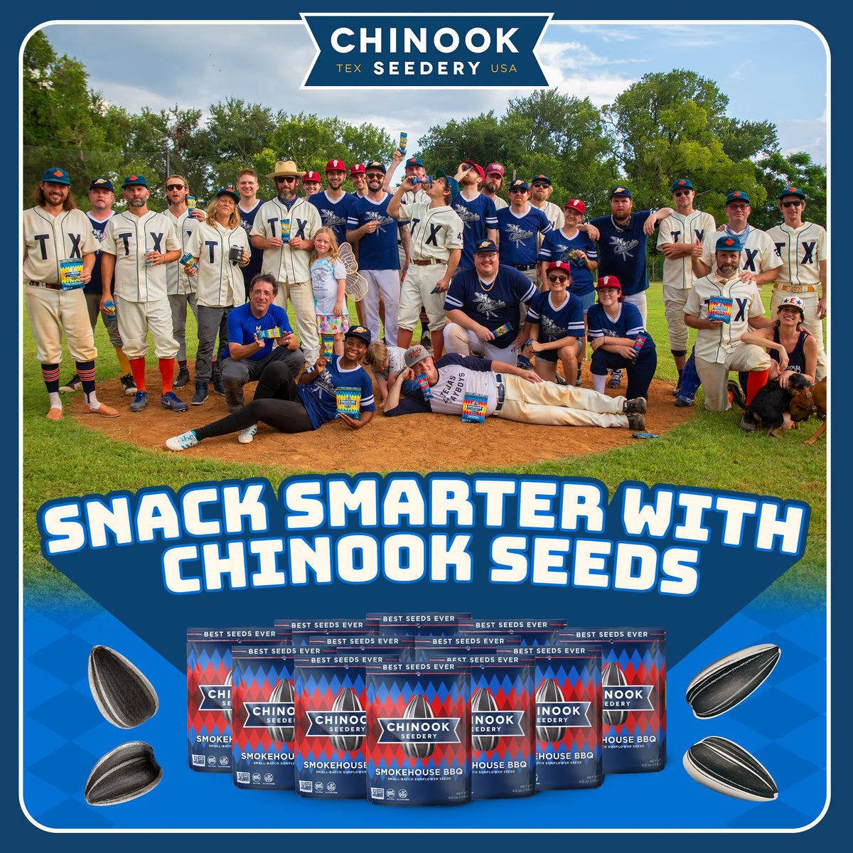 Chinook Seedery Sunflower Seeds to Eat — Smokehouse BBQ Flavor, Low Sodium, Keto Friendly, 4 oz (12-Pack)