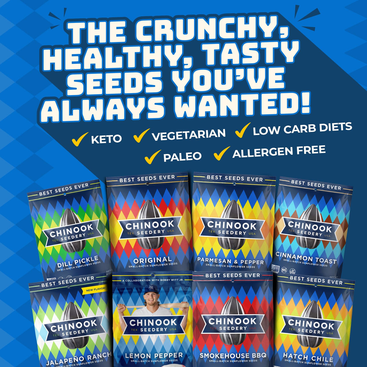 Chinook Seedery Sunflower Seeds — 8 Flavor Variety Pack (4 oz x 12), Roasted, Low Salt, Keto, Gluten-Free, Non-GMO