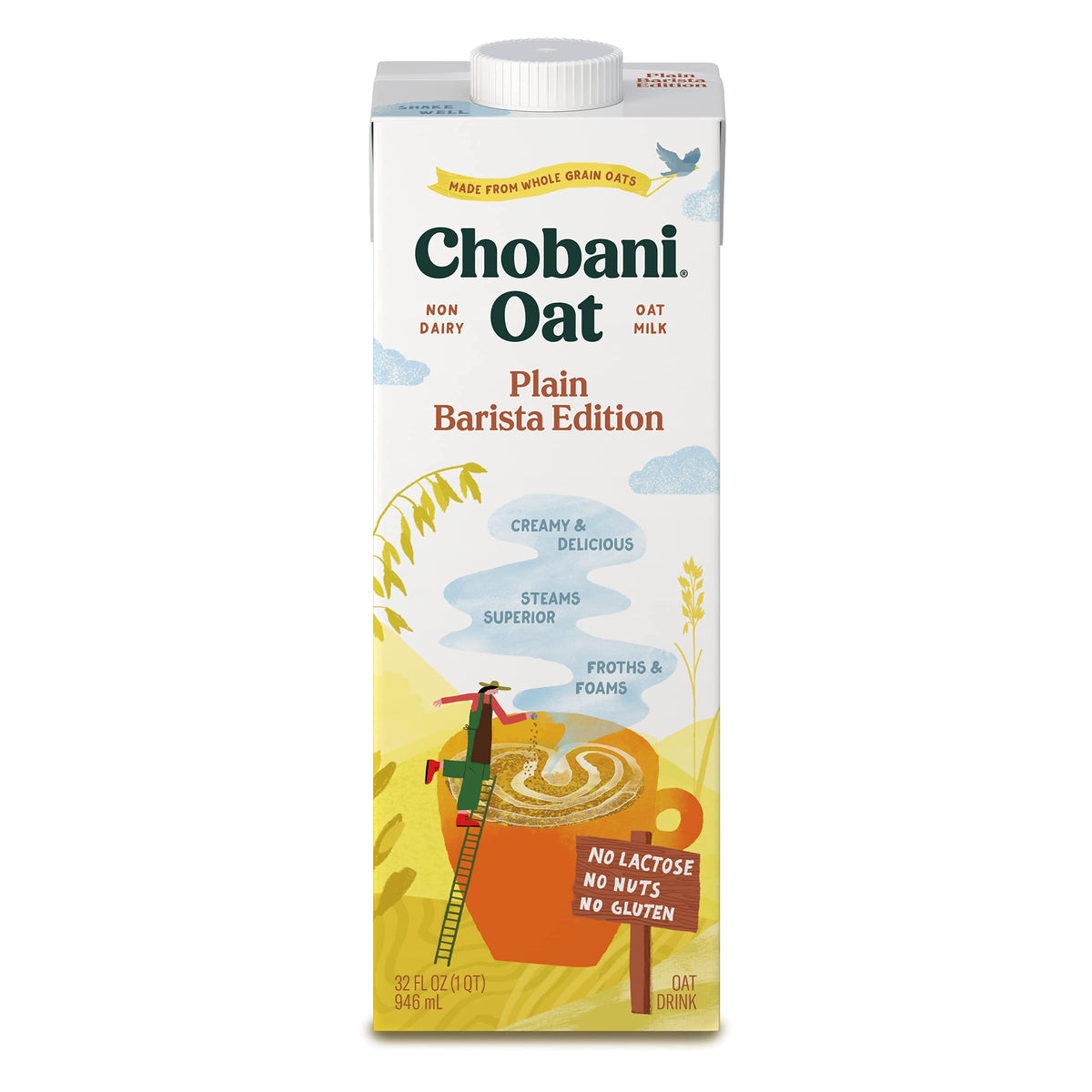 Chobani Oat Milk Barista Edition – Plain, Shelf-Stable Non-Dairy Creamer (Pack of 6, 32 oz each)