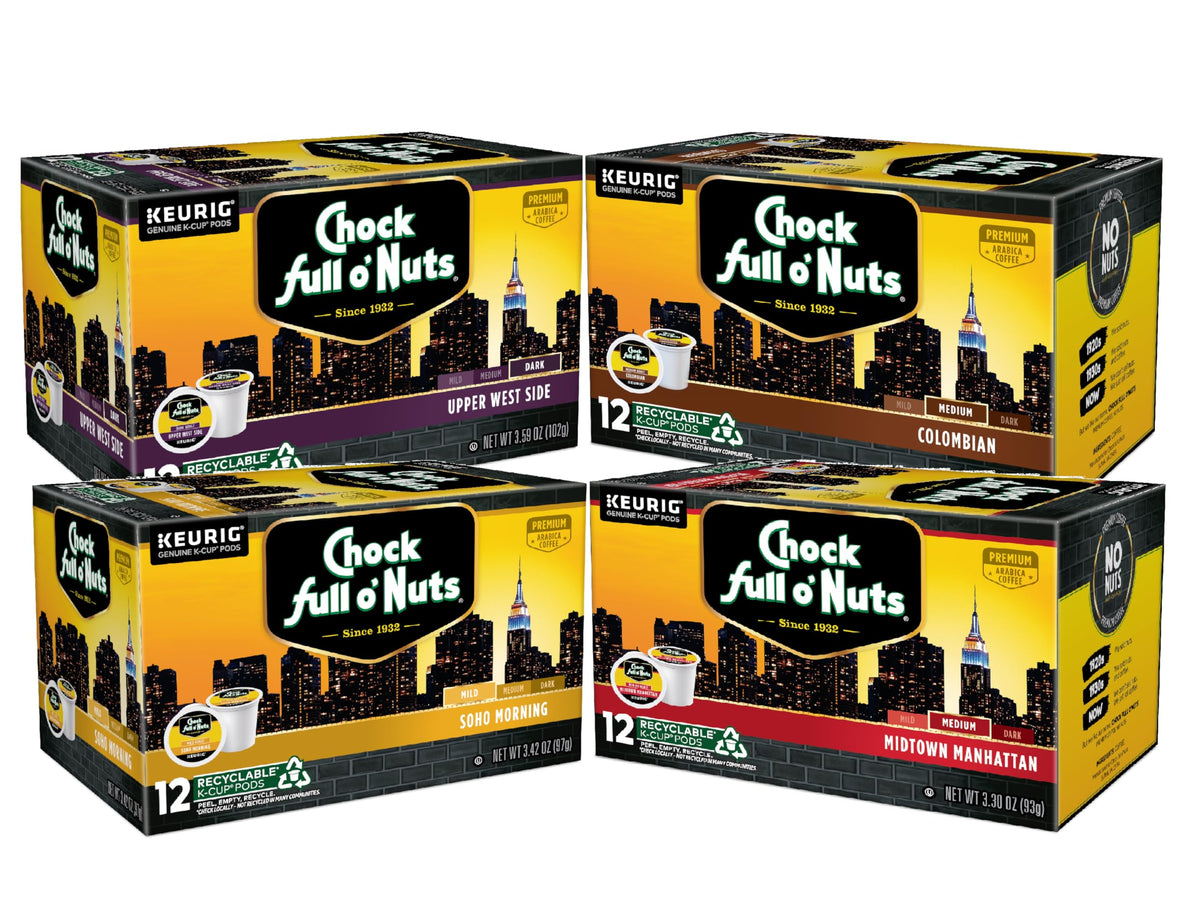 Chock Full o’Nuts Variety Pack Keurig K-Cup Pods – Arabica Coffee, Mild, Medium & Dark Roast – 4 Packs of 12