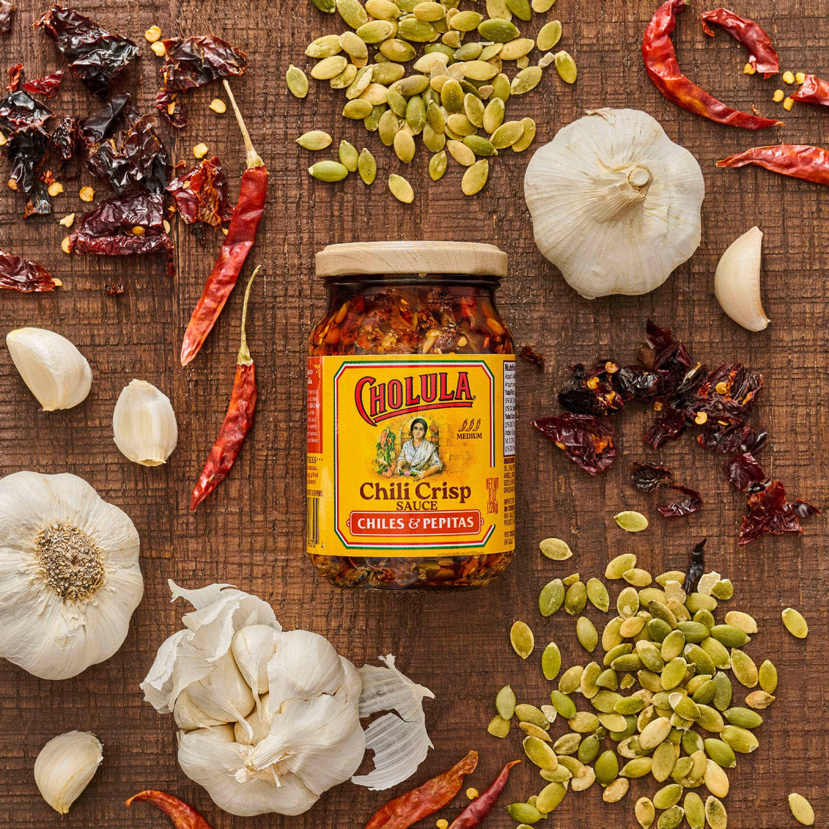 Cholula Chili Crisp: Chiles & Pepitas – Crunchy Medium-Heat Topping (6 x 8 oz)