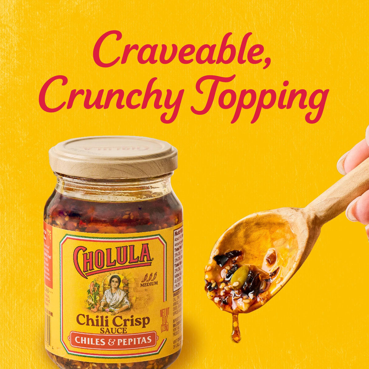 Cholula Chili Crisp: Chiles & Pepitas – Crunchy Medium-Heat Topping (6 x 8 oz)