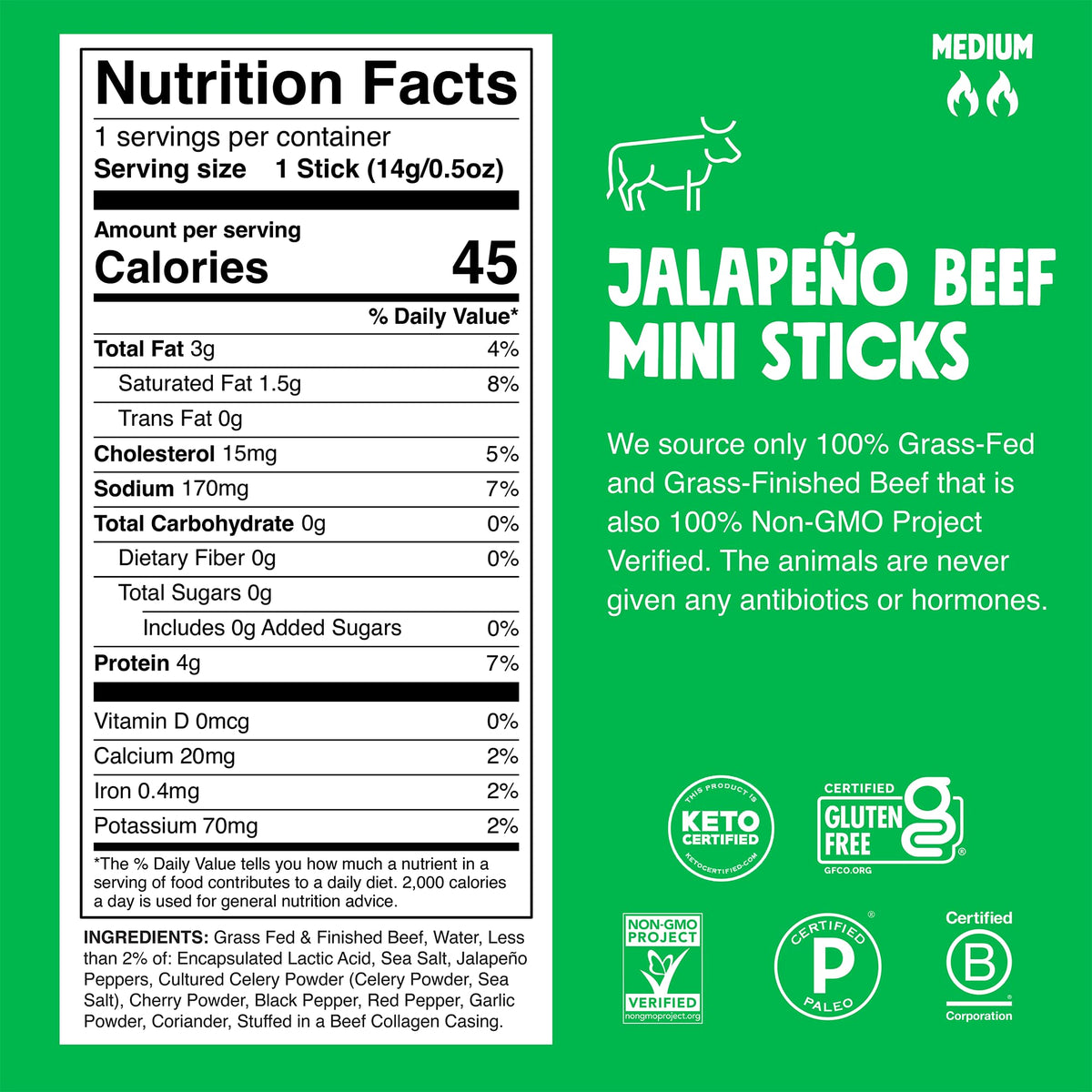 Chomps Snack Size Jalapeño Beef Jerky Sticks – 0.5oz, 24-Pack | Grass-Fed, Keto, Paleo, Whole30