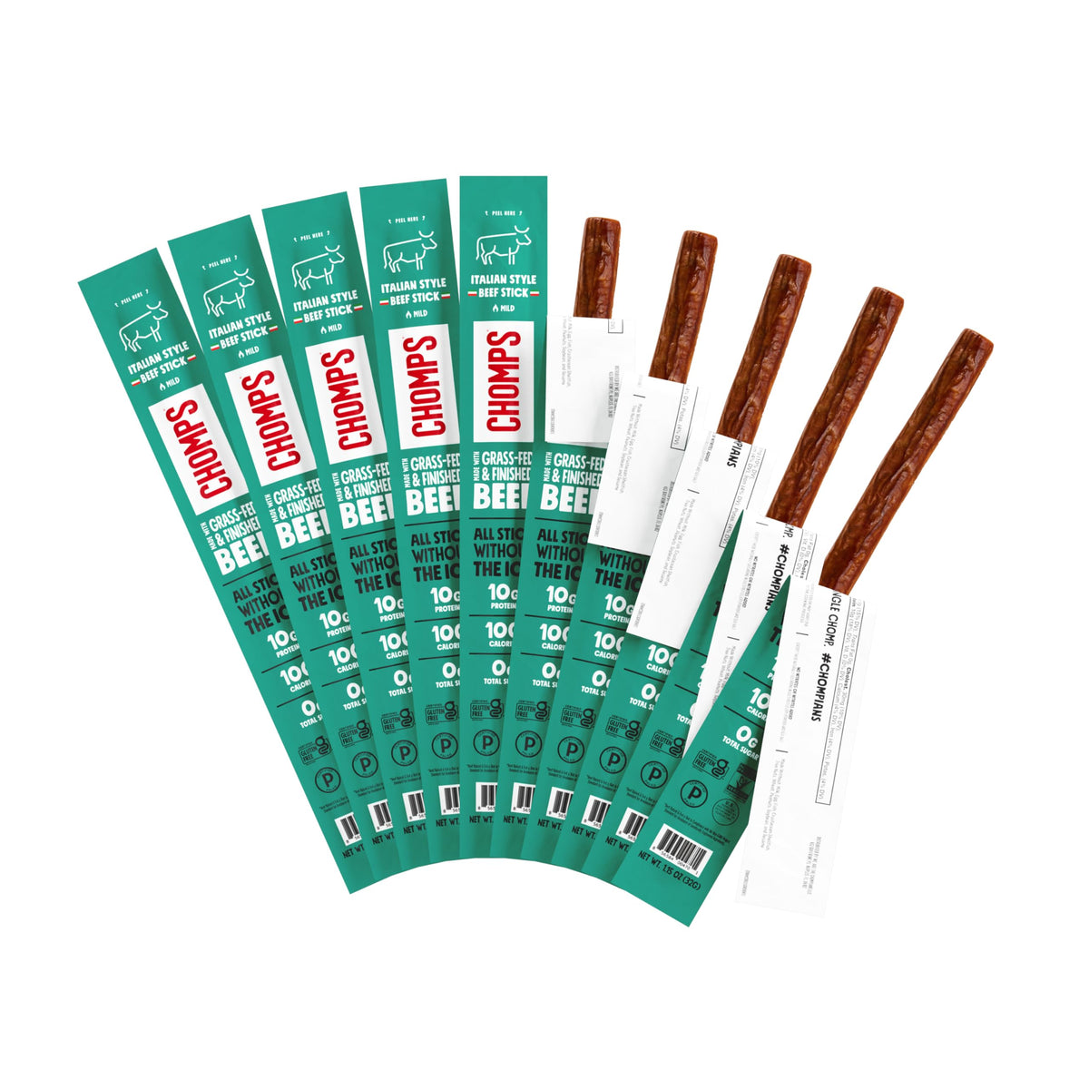 CHOMPS Italian Beef Jerky Sticks – Grass-Fed, Keto, Whole30, AIP, 10-Pack