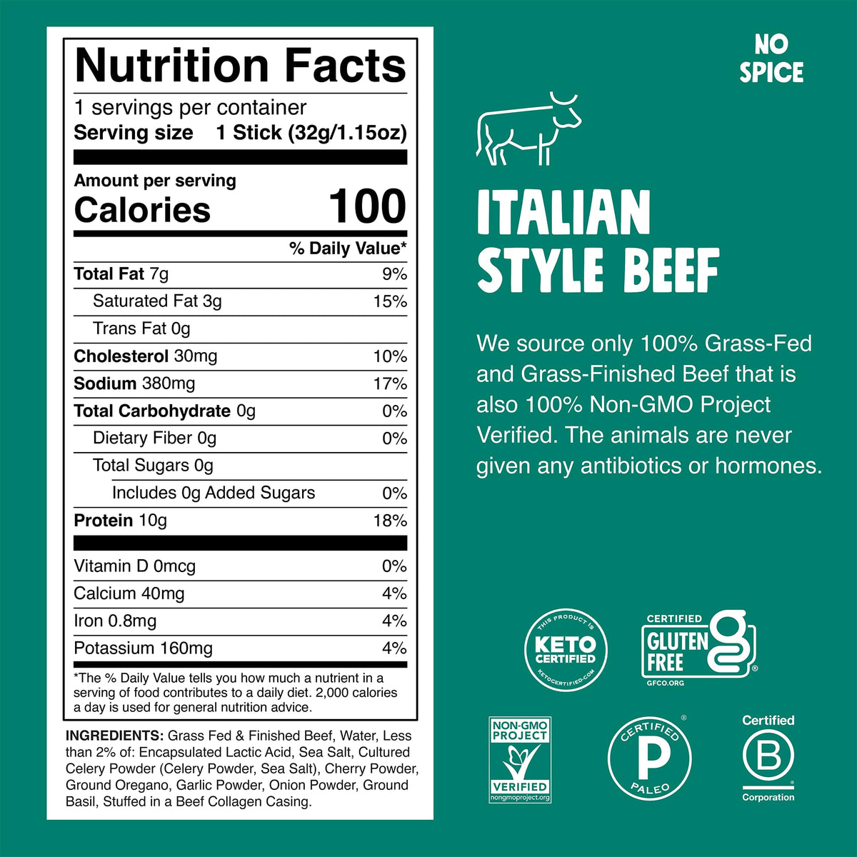 CHOMPS Italian Beef Jerky Sticks – Grass-Fed, Keto, Whole30, AIP, 10-Pack