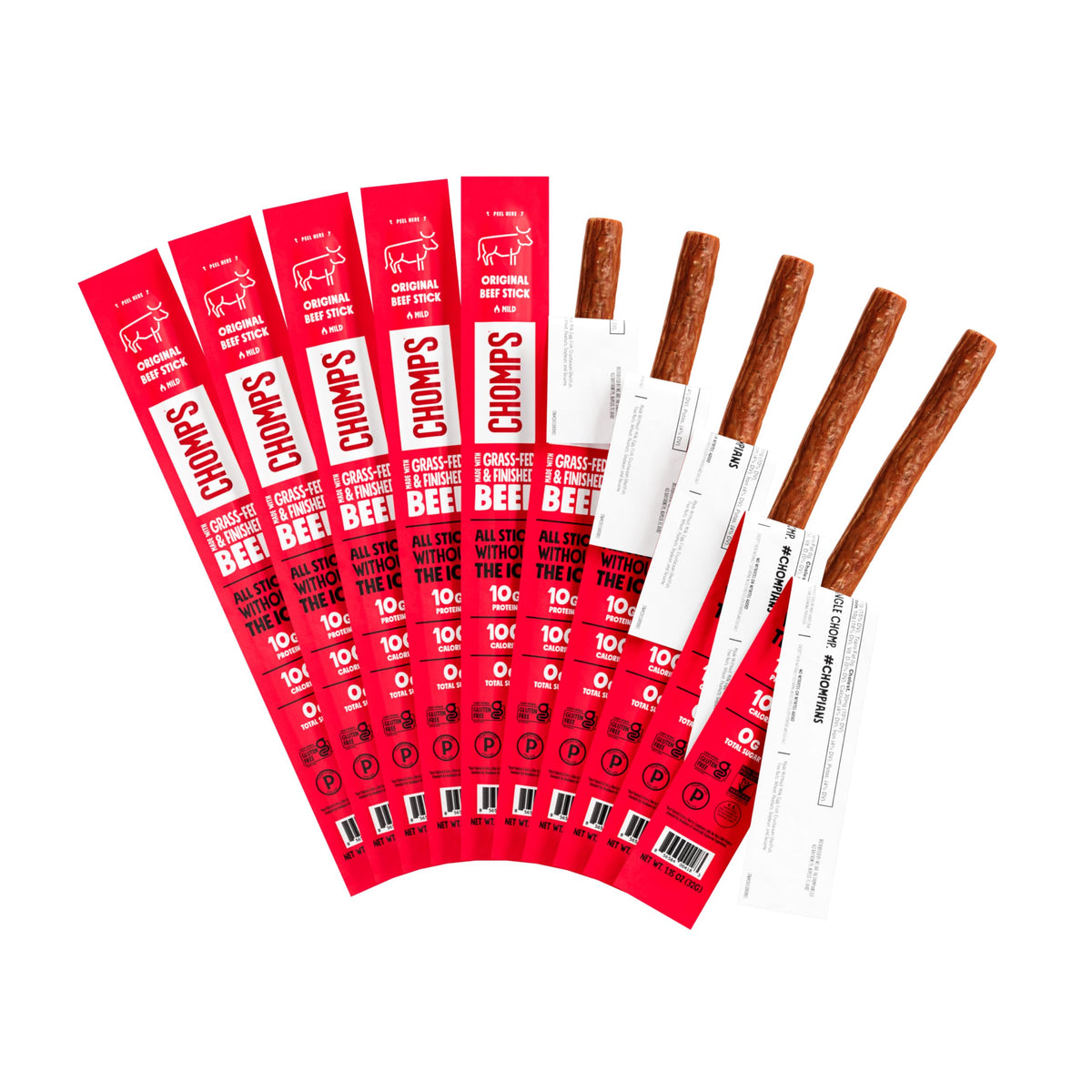 Chomps Grass-Fed Beef Jerky Sticks – 10-Pack, 10g Protein, Keto & Gluten-Free