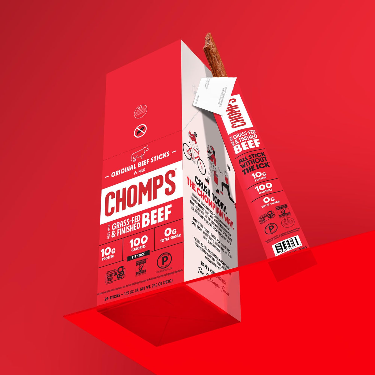 Chomps Grass-Fed Beef Jerky Sticks – 10-Pack, 10g Protein, Keto & Gluten-Free