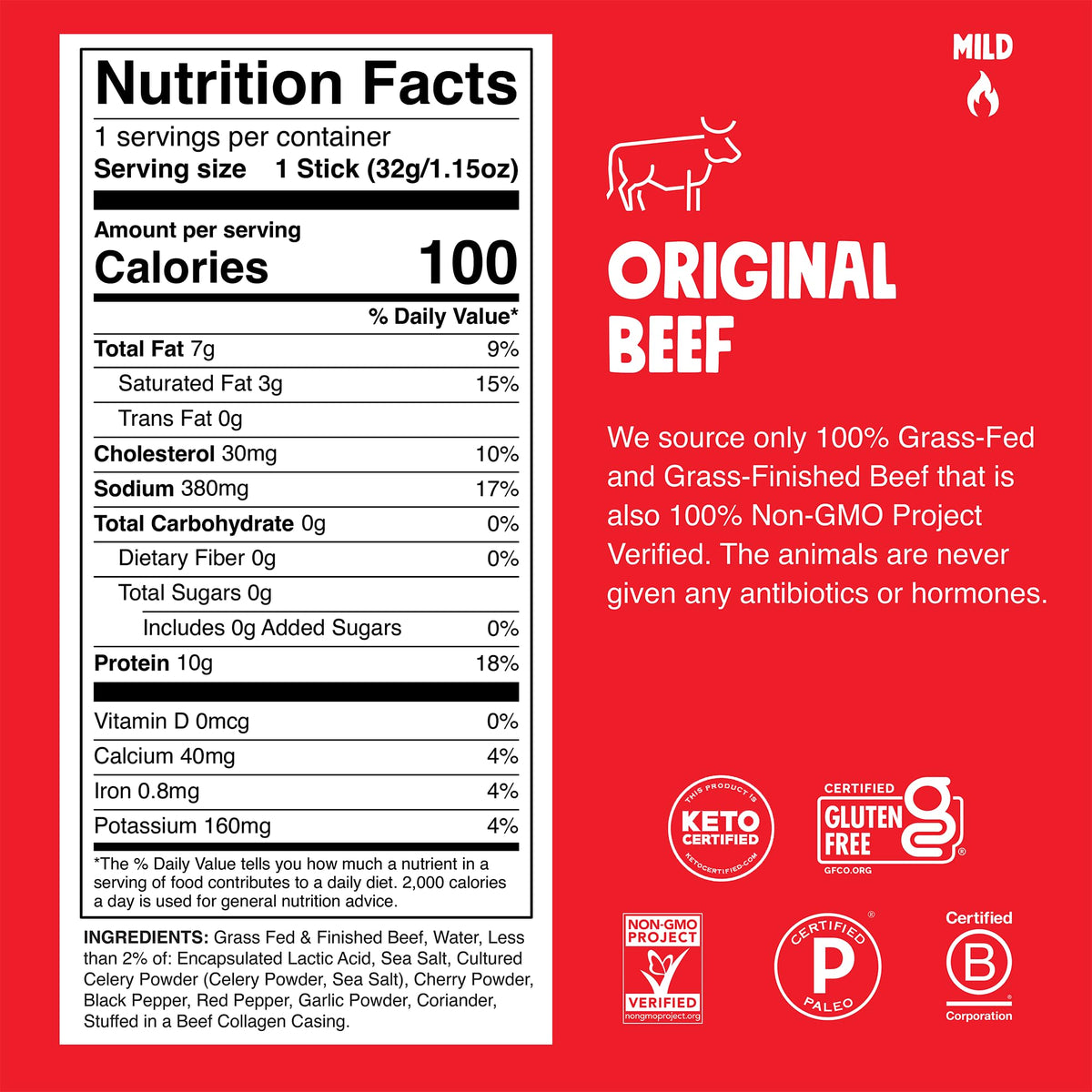 Chomps Grass-Fed Beef Jerky Sticks – 10-Pack, 10g Protein, Keto & Gluten-Free