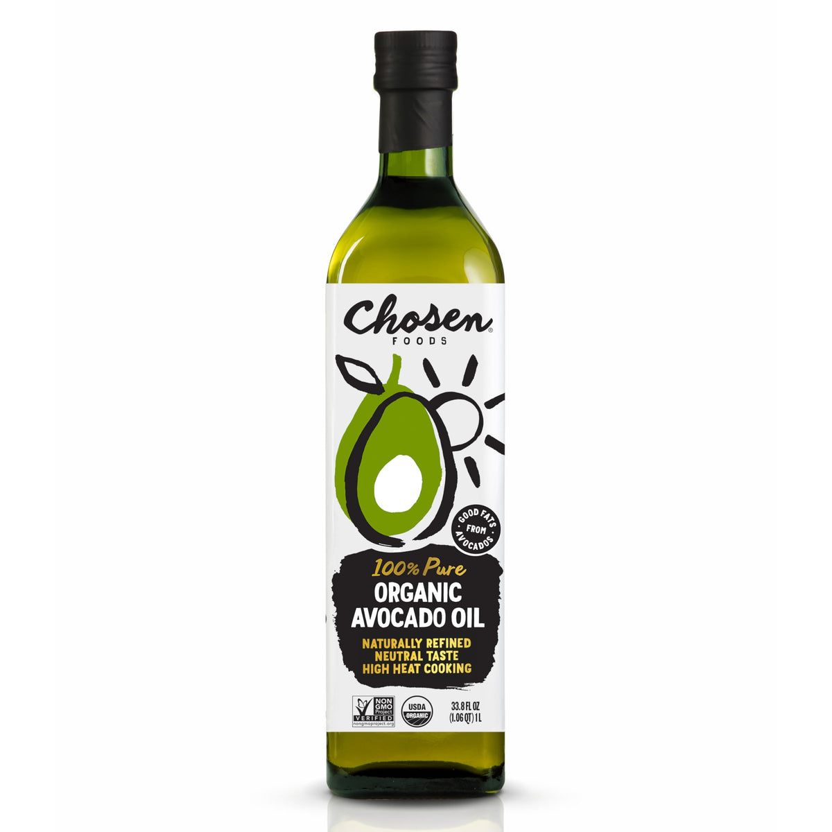 Chosen Foods Organic Avocado Oil, 33.8 Fl Oz – All-Purpose Cooking Oil from 100% Pure Avocados, Non-GMO, Gluten-Free, Keto Friendly, Glyphosate Free
