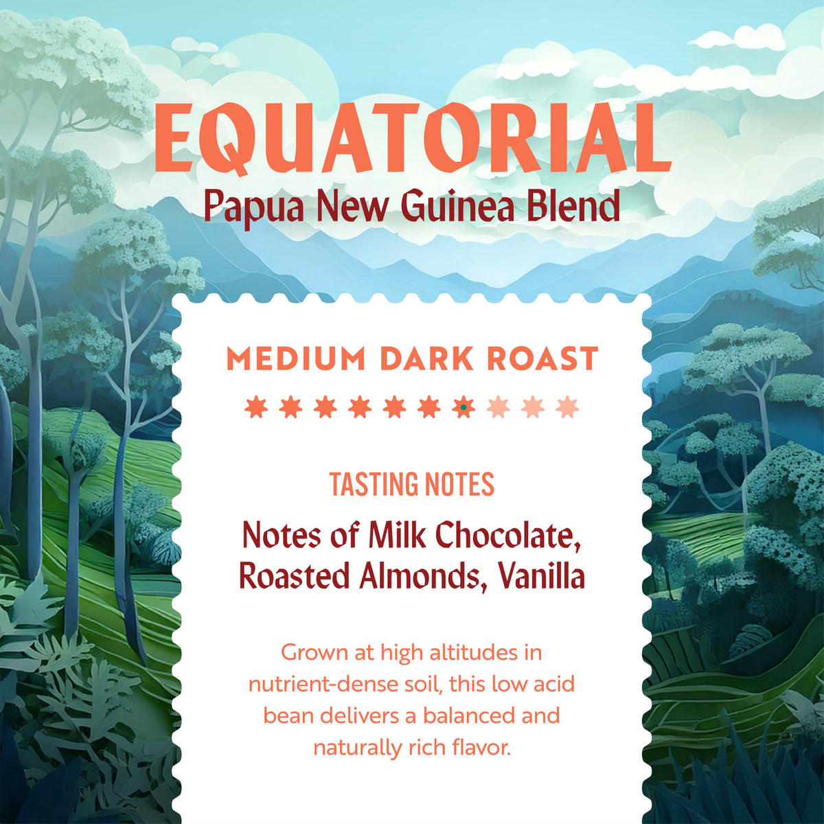 Clean Coffee Co. Papua New Guinea Blend – Low Acid Roast, Milk Chocolate & Roasted Almonds (Ground, 12 oz)