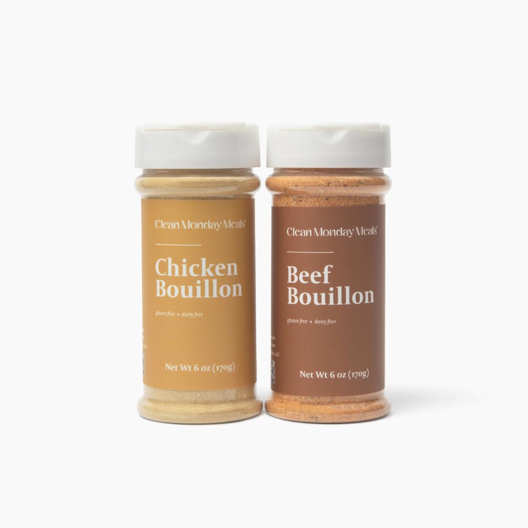 Clean Monday Meals Chicken & Beef Bouillon Powder | Gluten Free, Dairy Free, No Additives | Real Stock Base for Soups, Stews & Sauces | Two-Pack, 100 Servings Each