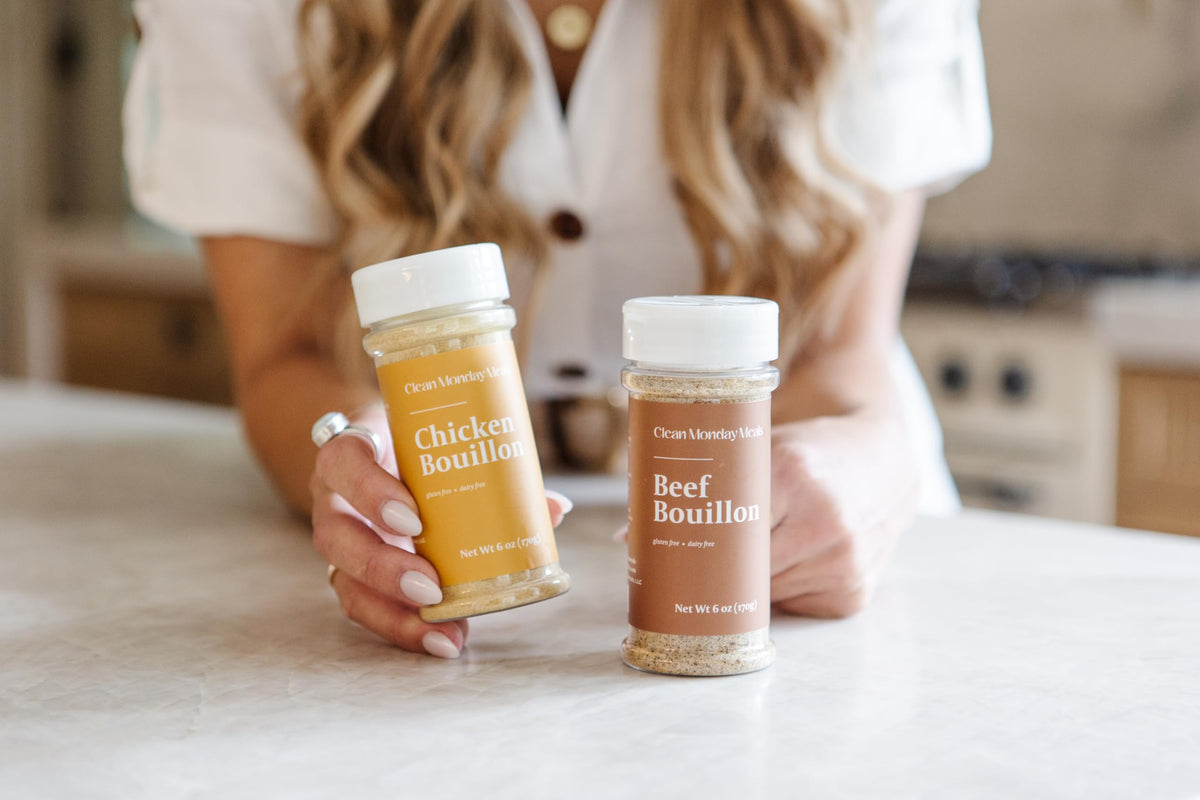 Clean Monday Meals Chicken & Beef Bouillon Powder | Gluten Free, Dairy Free, No Additives | Real Stock Base for Soups, Stews & Sauces | Two-Pack, 100 Servings Each