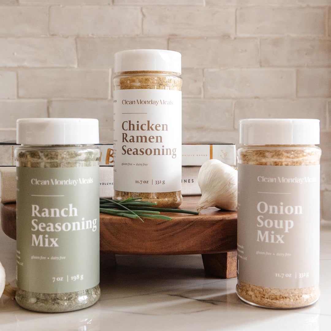 Clean Monday Meals Mix Variety Pack | Dairy Free & Gluten Free Seasonings – Chicken Ramen, Ranch, Onion | 3-Pack