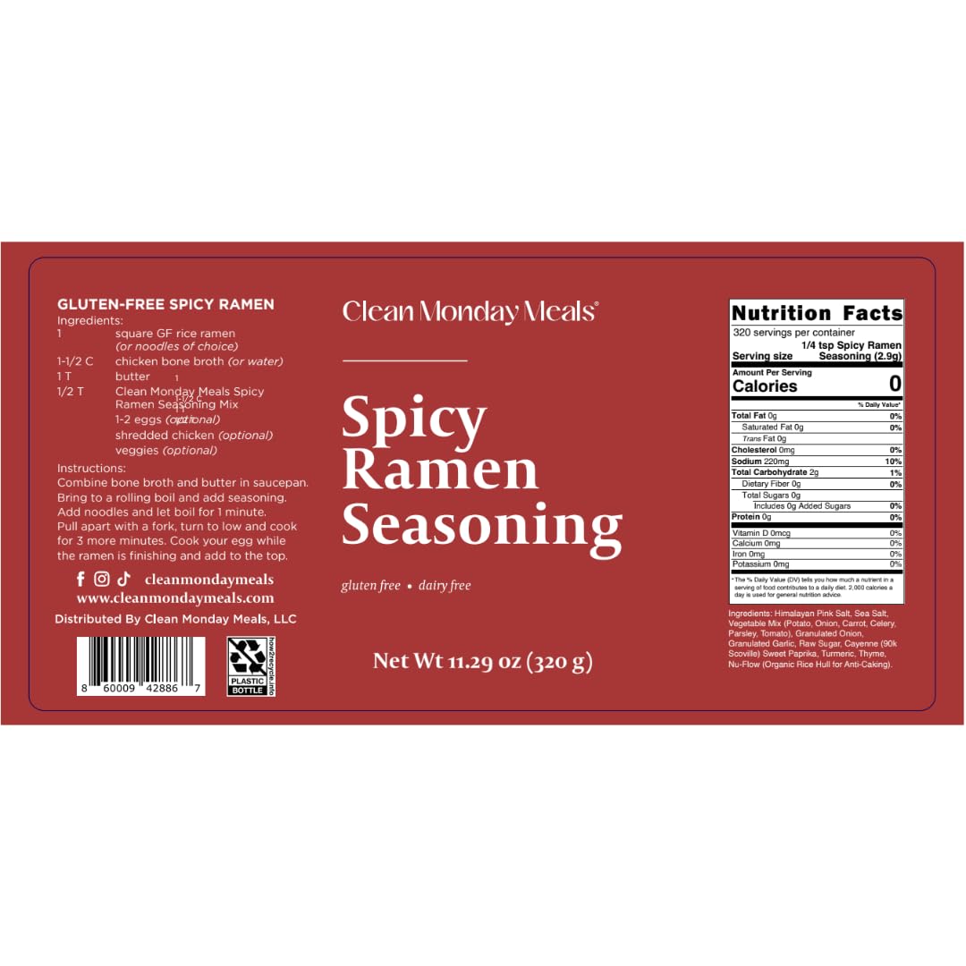 Clean Monday Meals Spicy Ramen Seasoning Mix – Gluten-Free, Dairy-Free, Vegan-Friendly | 2-Pack 11.07 oz