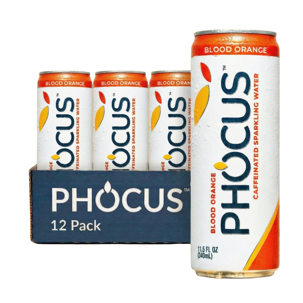 CLEAR CUT PHOCUS Blood Orange Sparkling Water – 75mg Caffeine + L-Theanine, Zero Sugar, 11.5 oz Cans (Pack of 12)