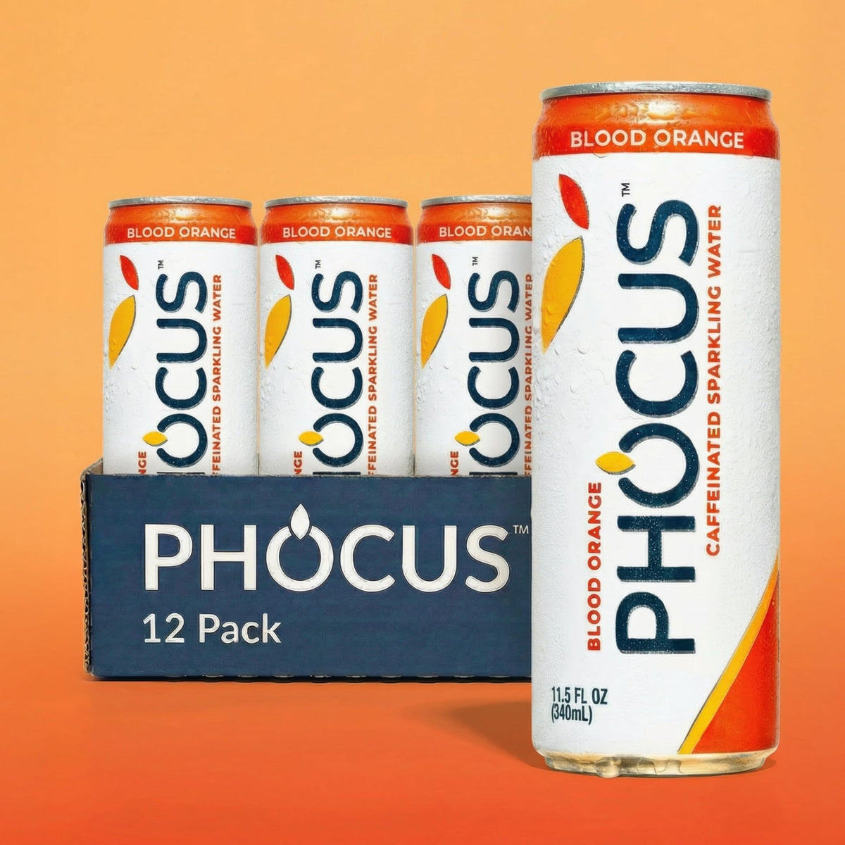 CLEAR CUT PHOCUS Peach Sparkling Water — 75mg Caffeine + L-Theanine, Zero Sugar, 12-Pack