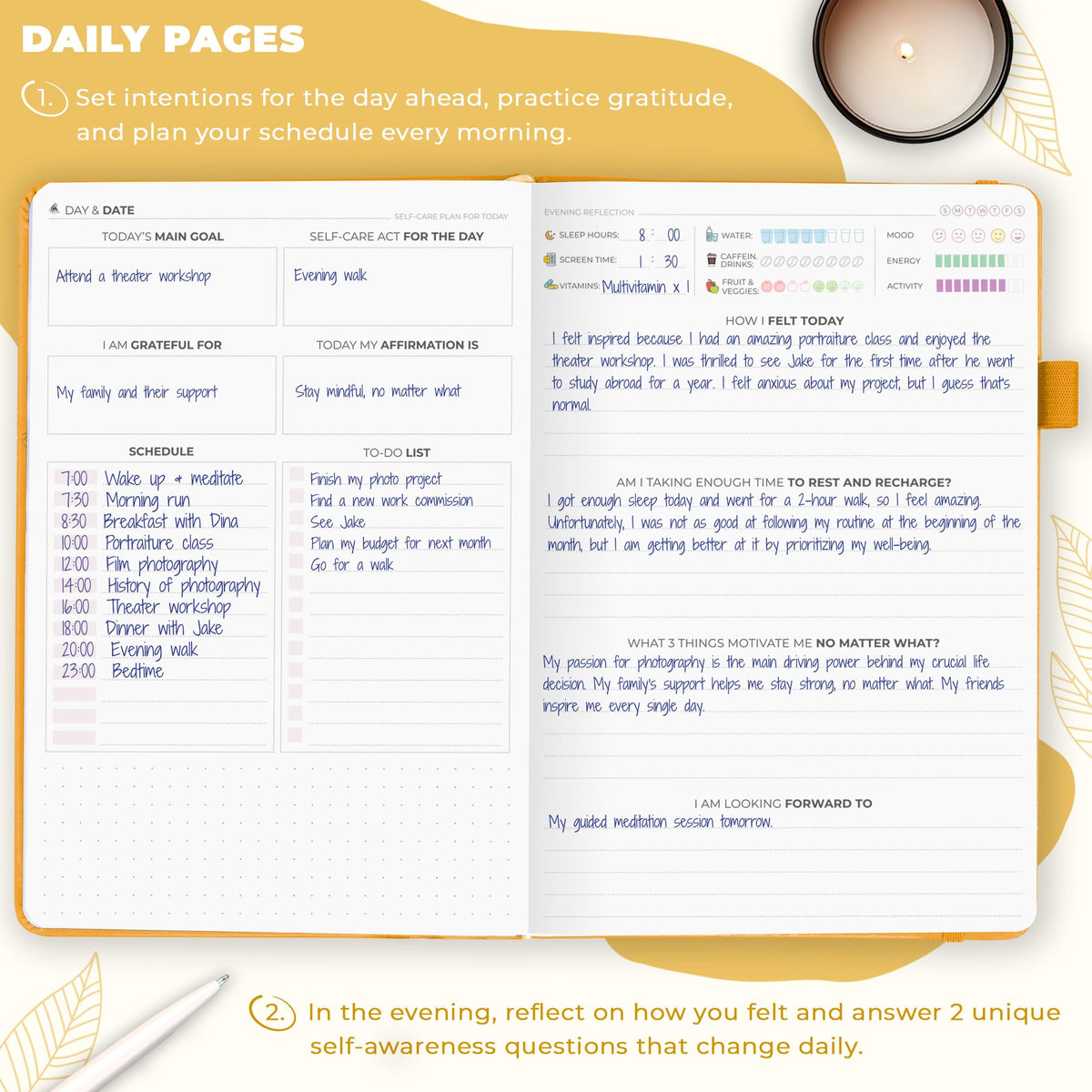 Clever Fox Self-Care Journal for Women, Daily Planner 5.8x8.3 Amber Yellow