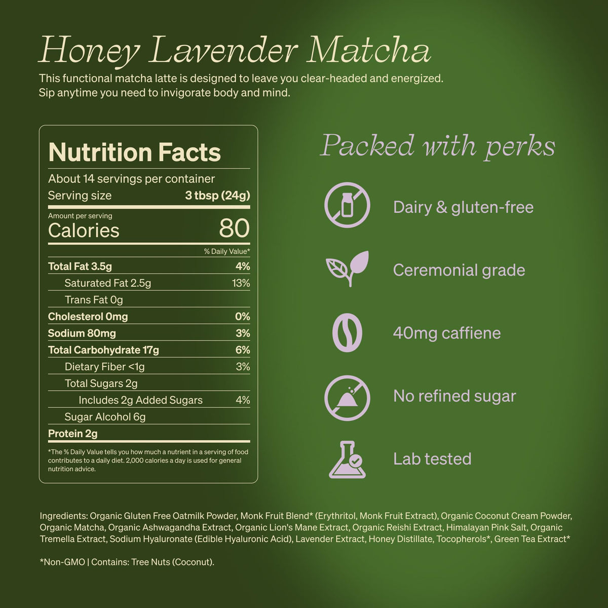 Clevr Honey Lavender Matcha SuperLatte – Ceremonial Grade Matcha with Adaptogens