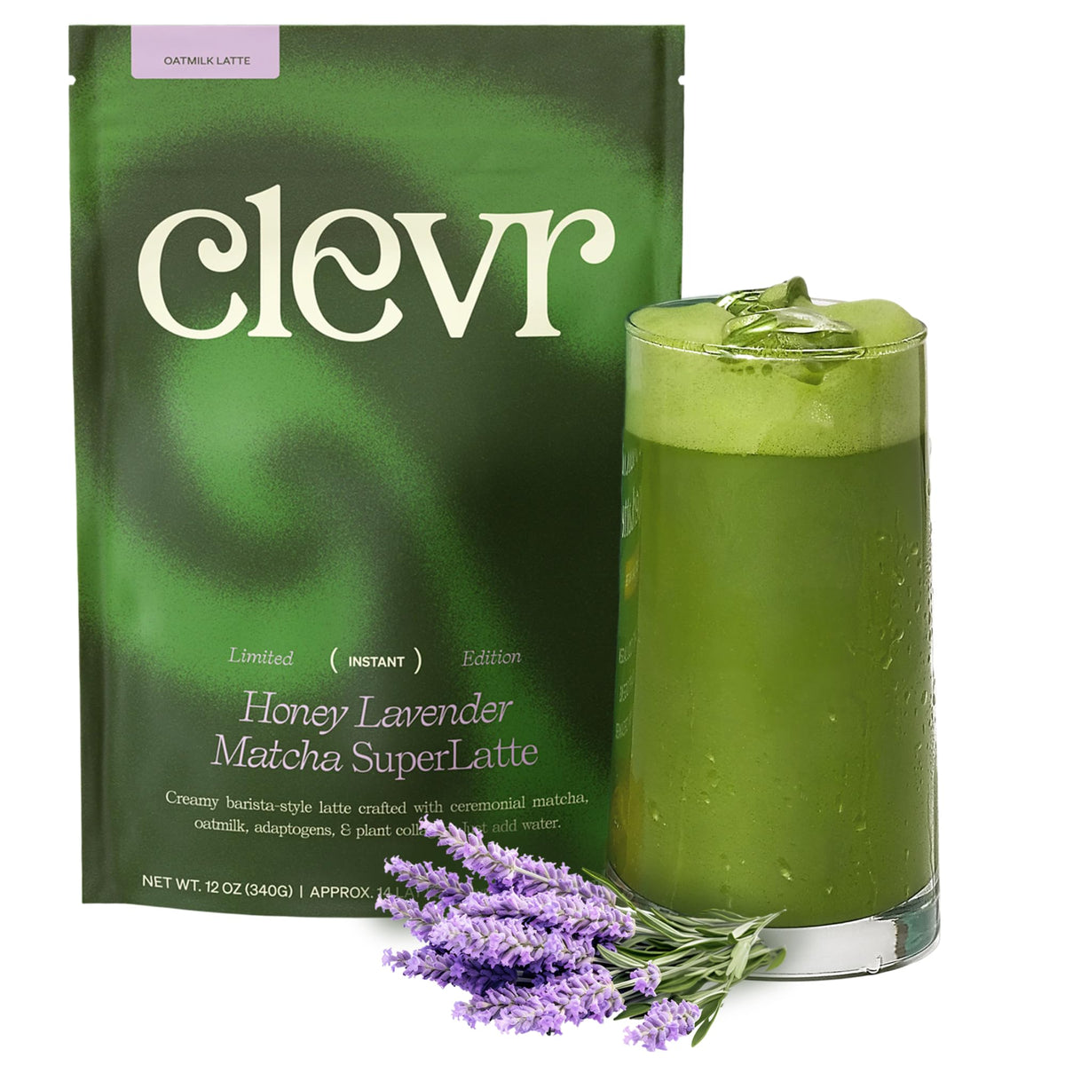 Clevr Honey Lavender Matcha SuperLatte – Ceremonial Grade Matcha with Adaptogens