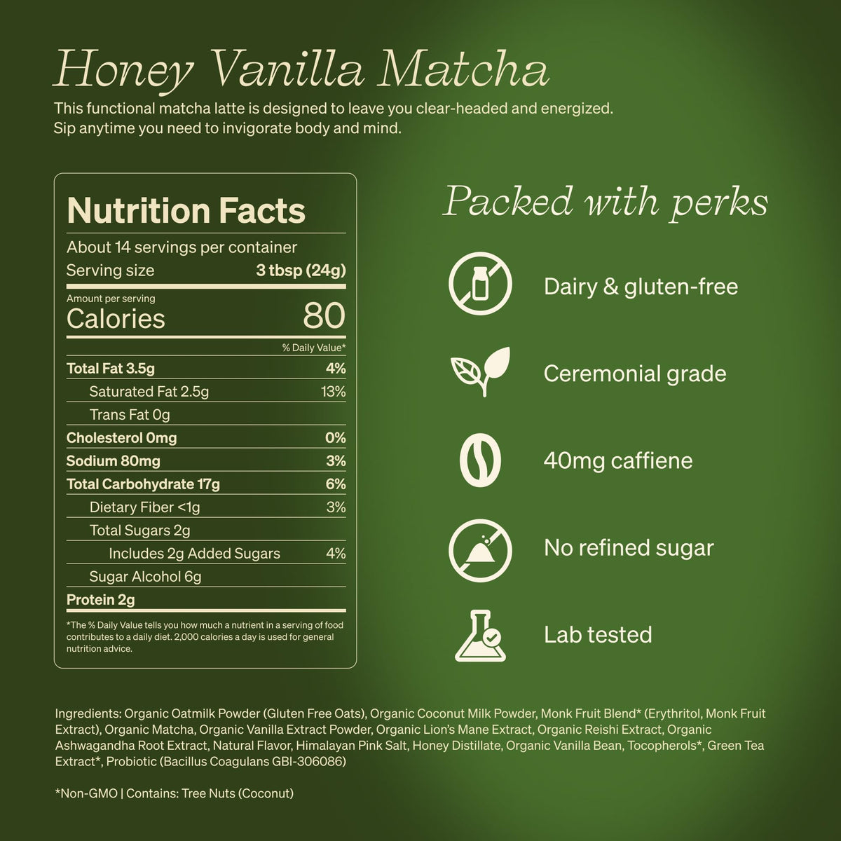 Clevr Honey Vanilla Matcha SuperLatte – Ceremonial-Grade Latte with Lion's Mane & Reishi