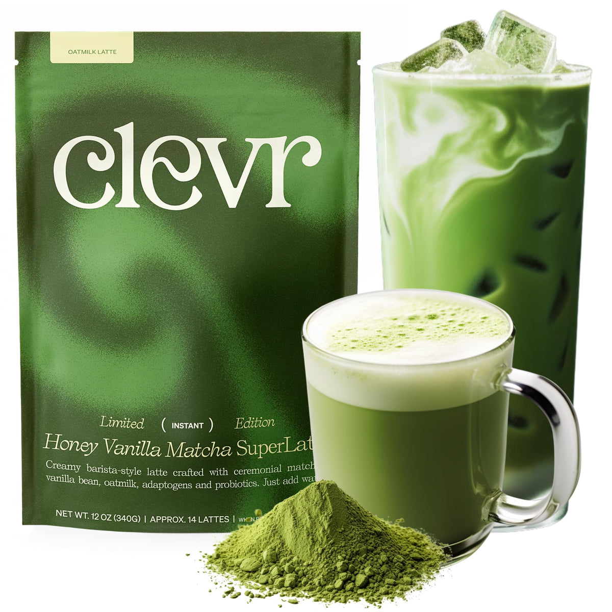 Clevr Honey Vanilla Matcha SuperLatte – Ceremonial-Grade Latte with Lion's Mane & Reishi